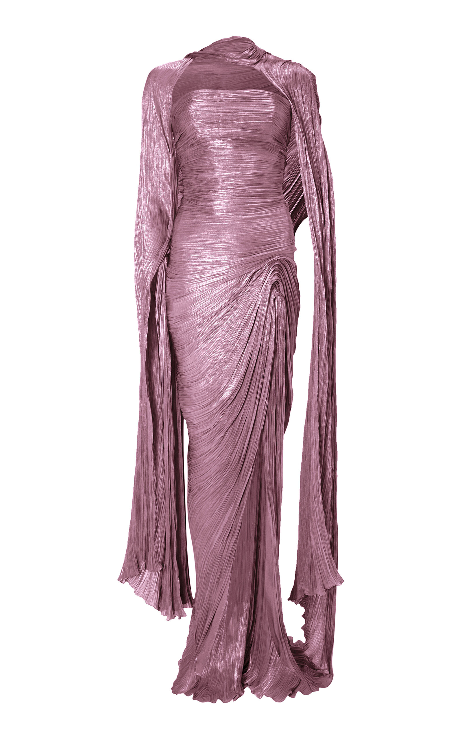 Cape-Detailed Pleated Silk Satin Gown