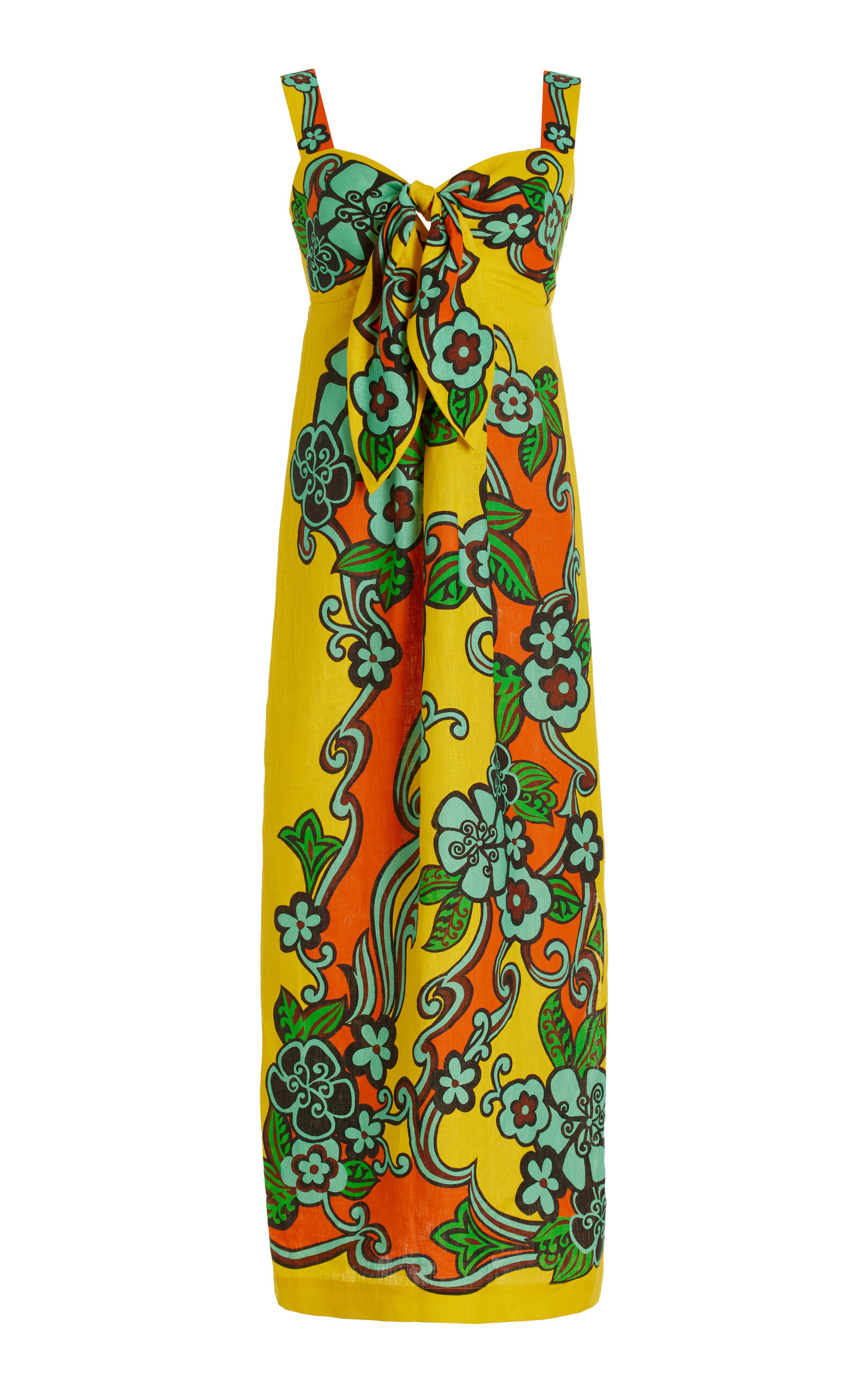 Alemais Flame Printed Linen Midi Dress In Multi