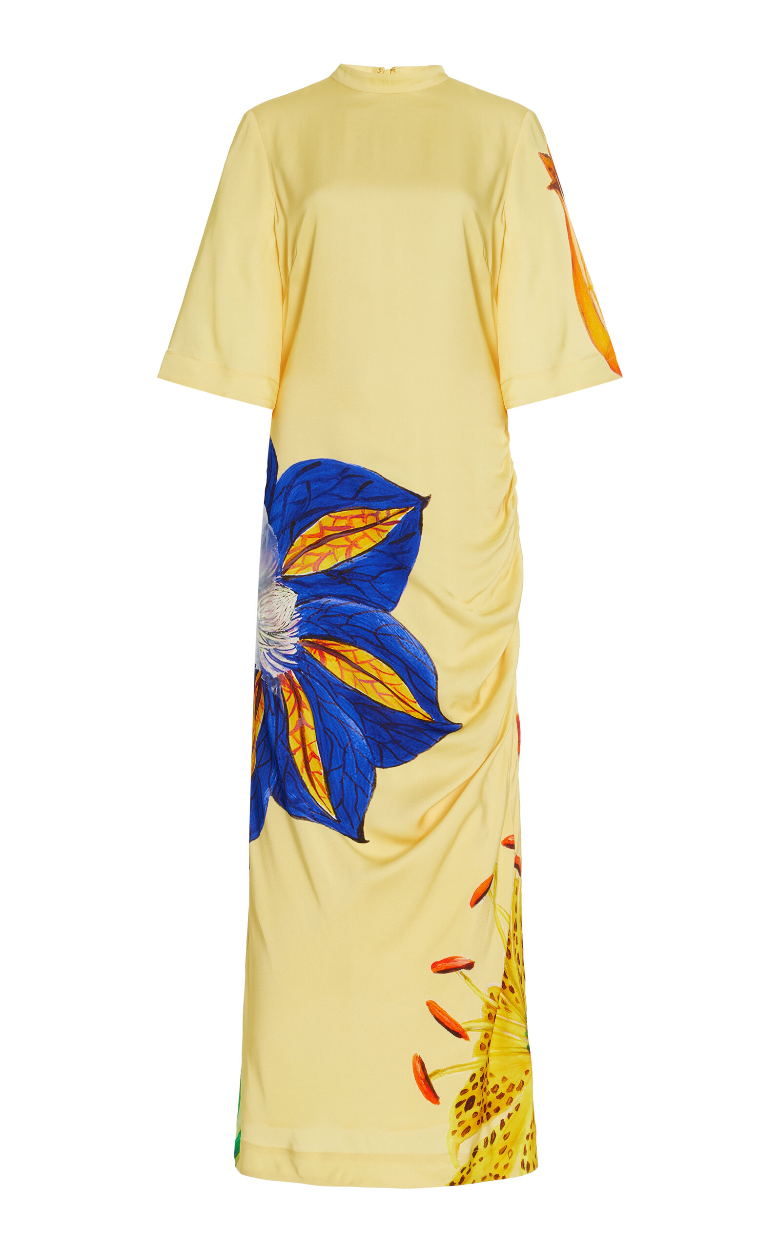 Alemais Dahlia Printed Crepe Midi Dress In Yellow