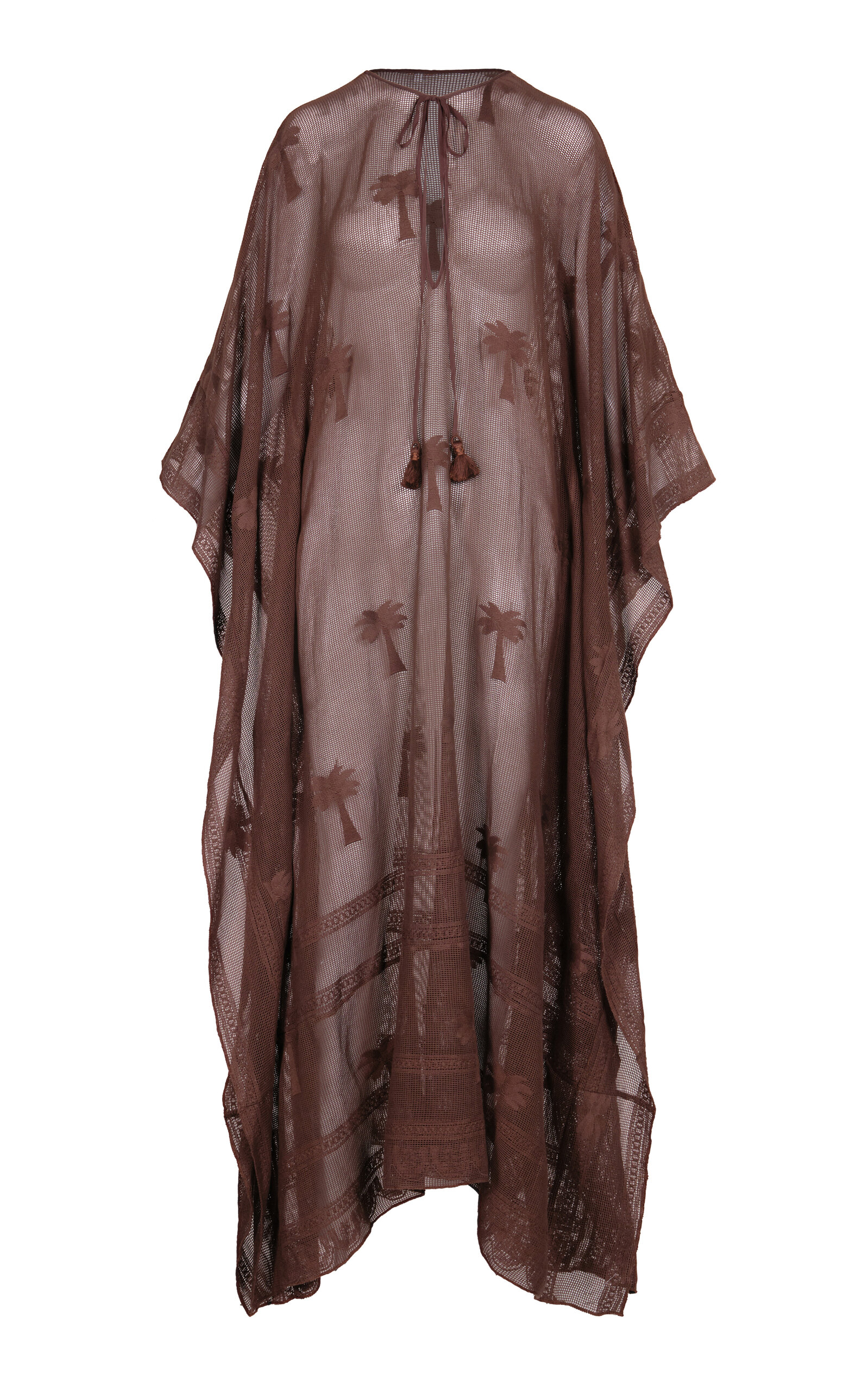 Shop Johanna Ortiz Bar Embroidered Cotton Midi Dress In Brown