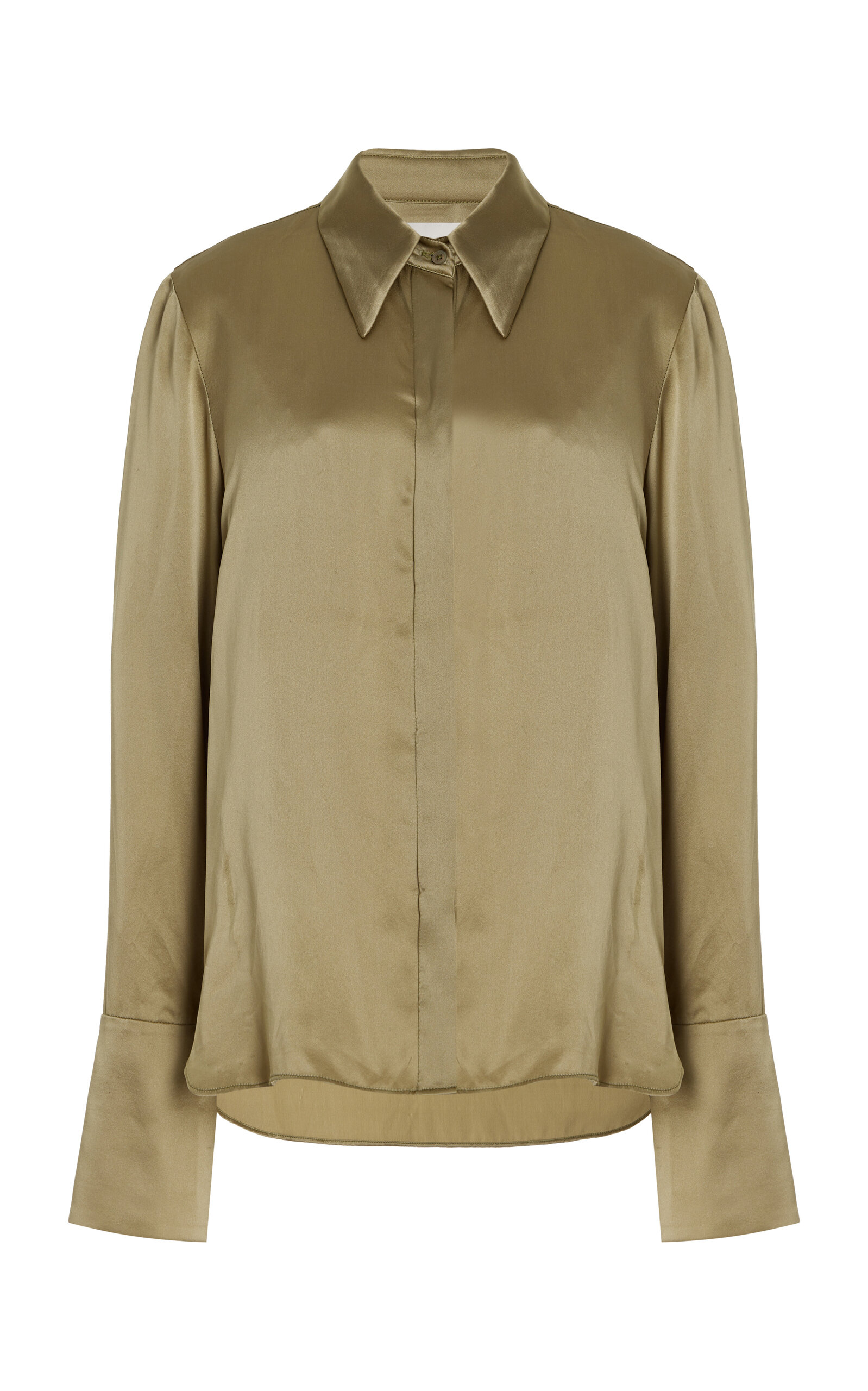 Shop Twp Object Of Affection Silk-charmeuse Shirt In Green