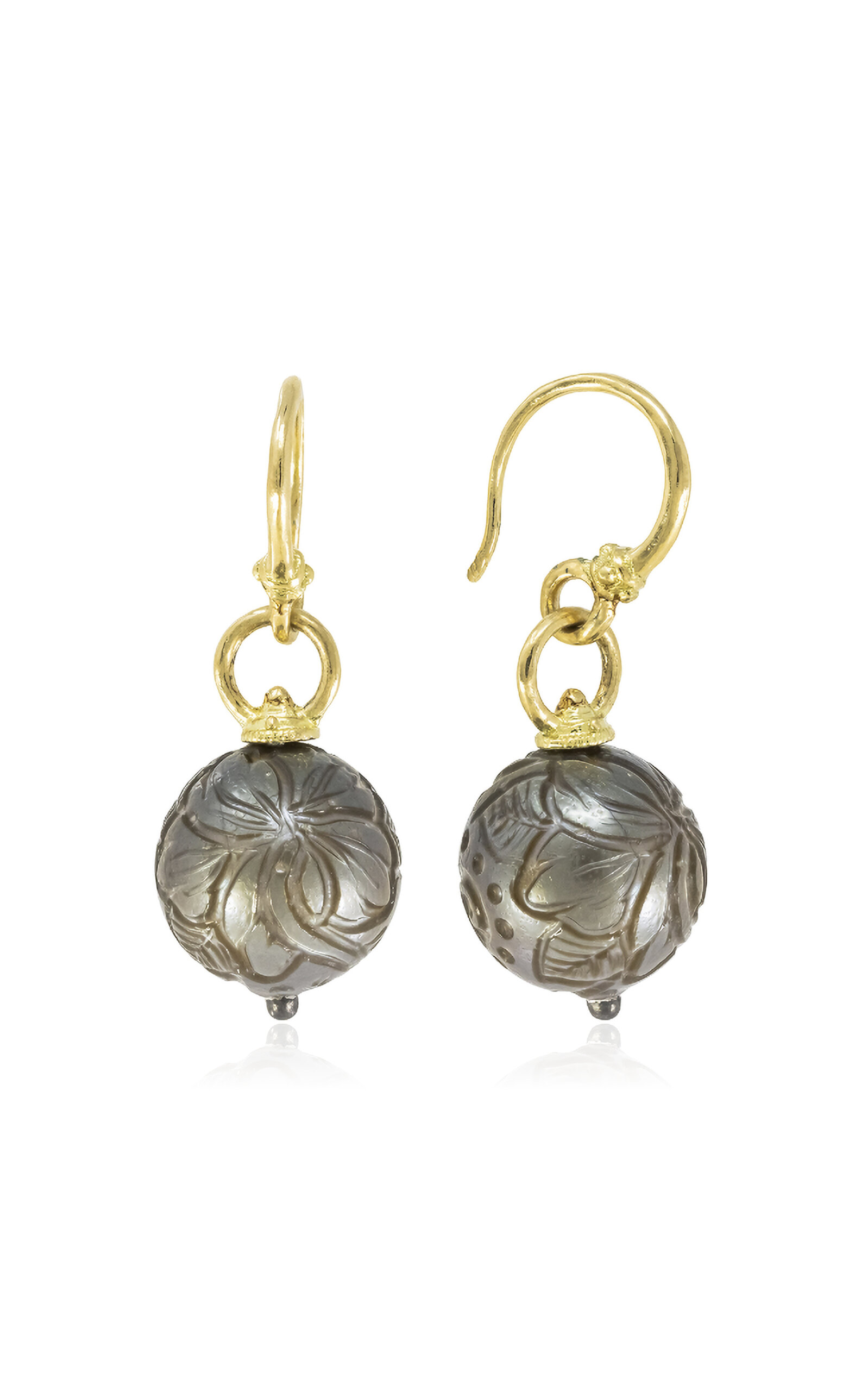 Shop Armenta 18k Yellow Gold Pearl Earrings In Grey