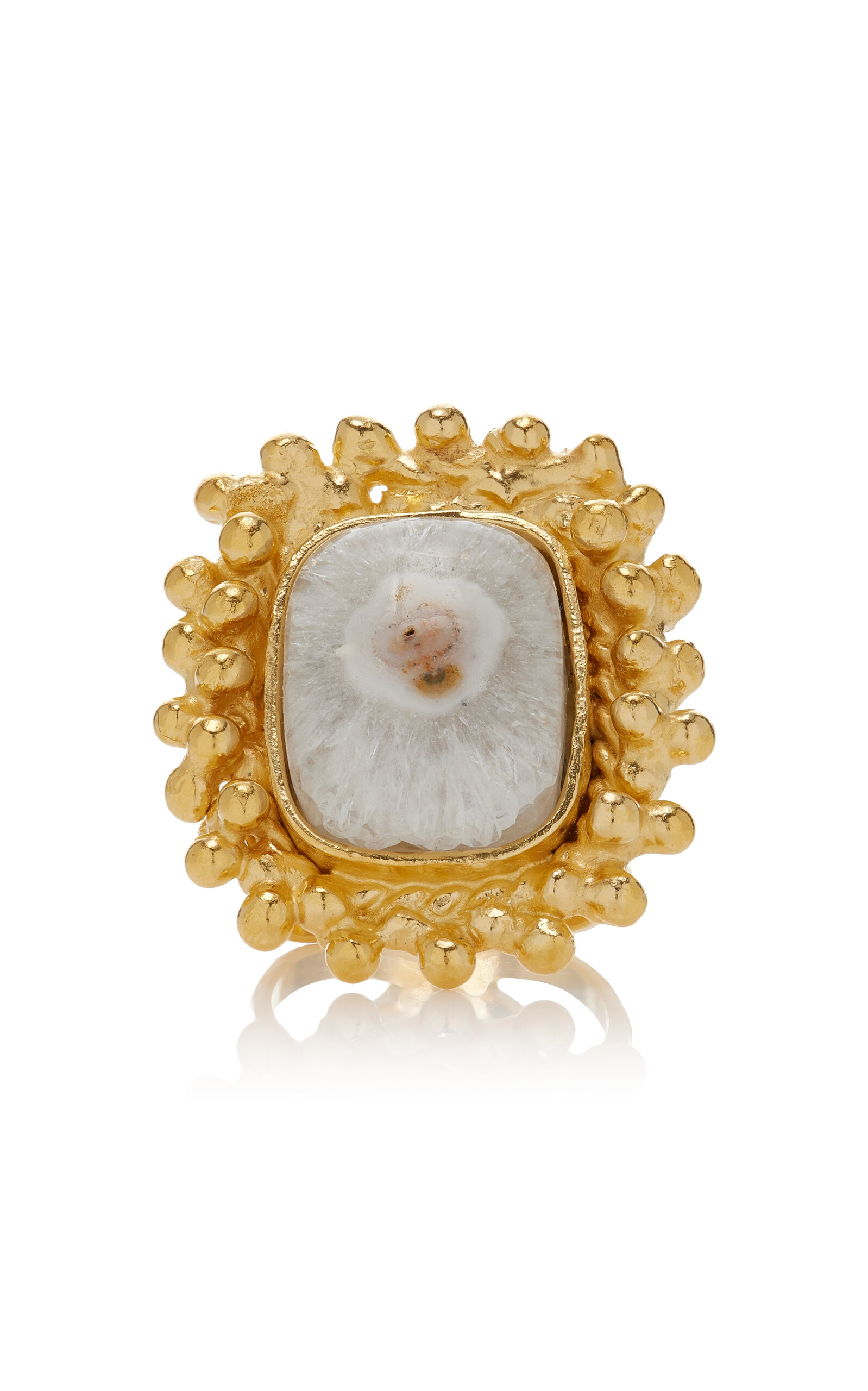 Sterling Silver Gold Plated 18k Vermeil One-of-a-Kind White Agate Ring