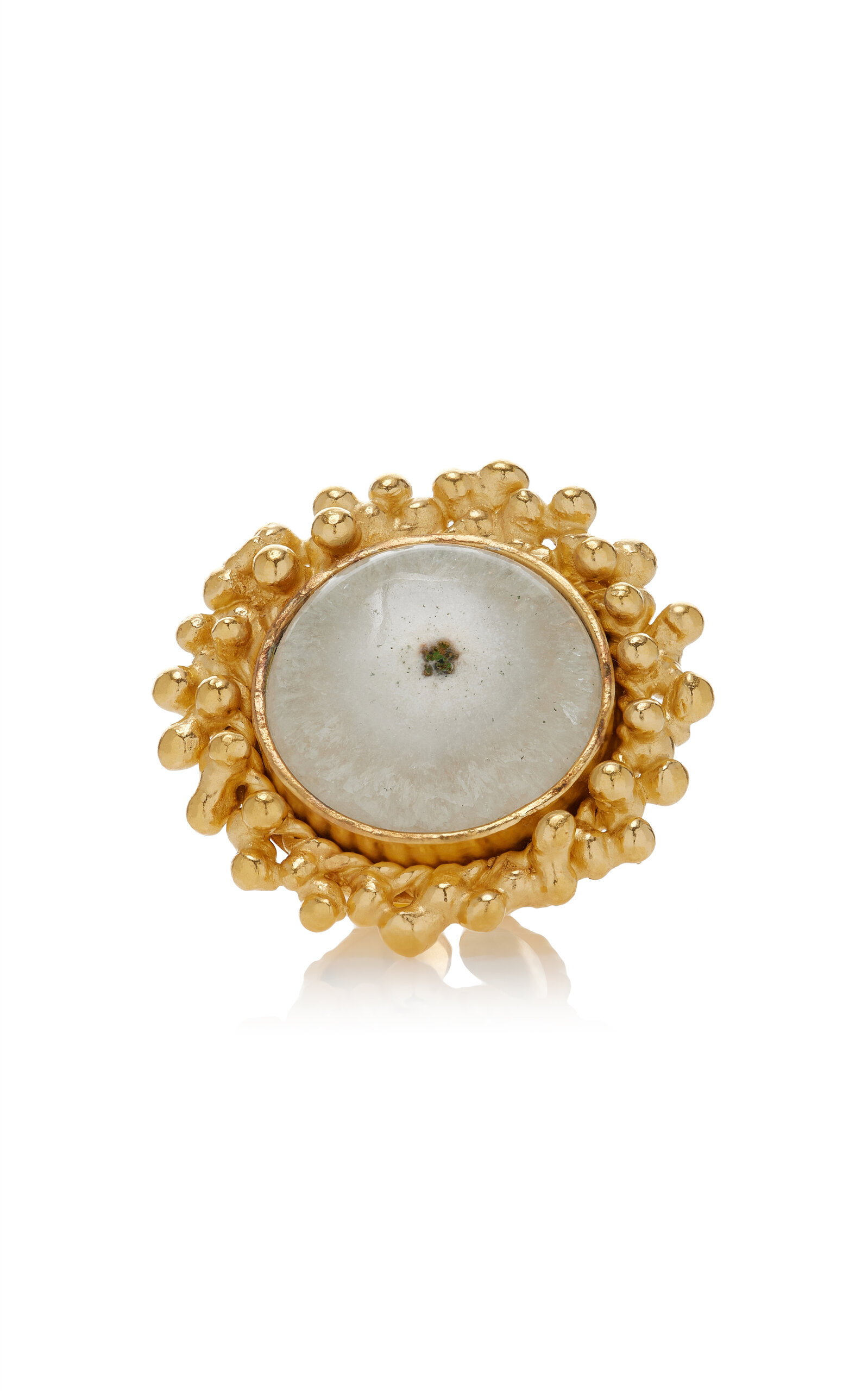 Sterling Silver Gold Plated 18k Vermeil One-of-a-Kind White Agate Round Ring