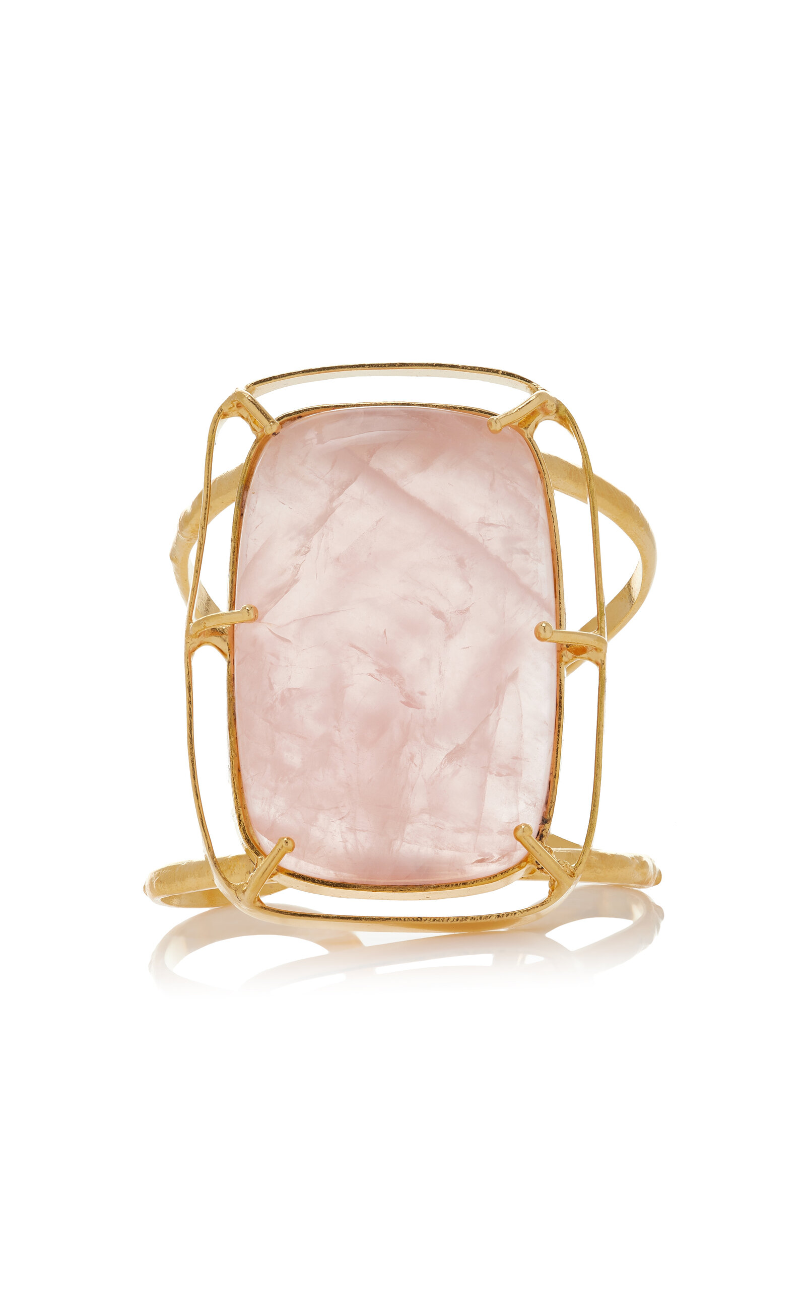 Sterling Silver Gold Plated 18k Vermeil One-of-a-Kind Pink Quartz Cuff Bracelet