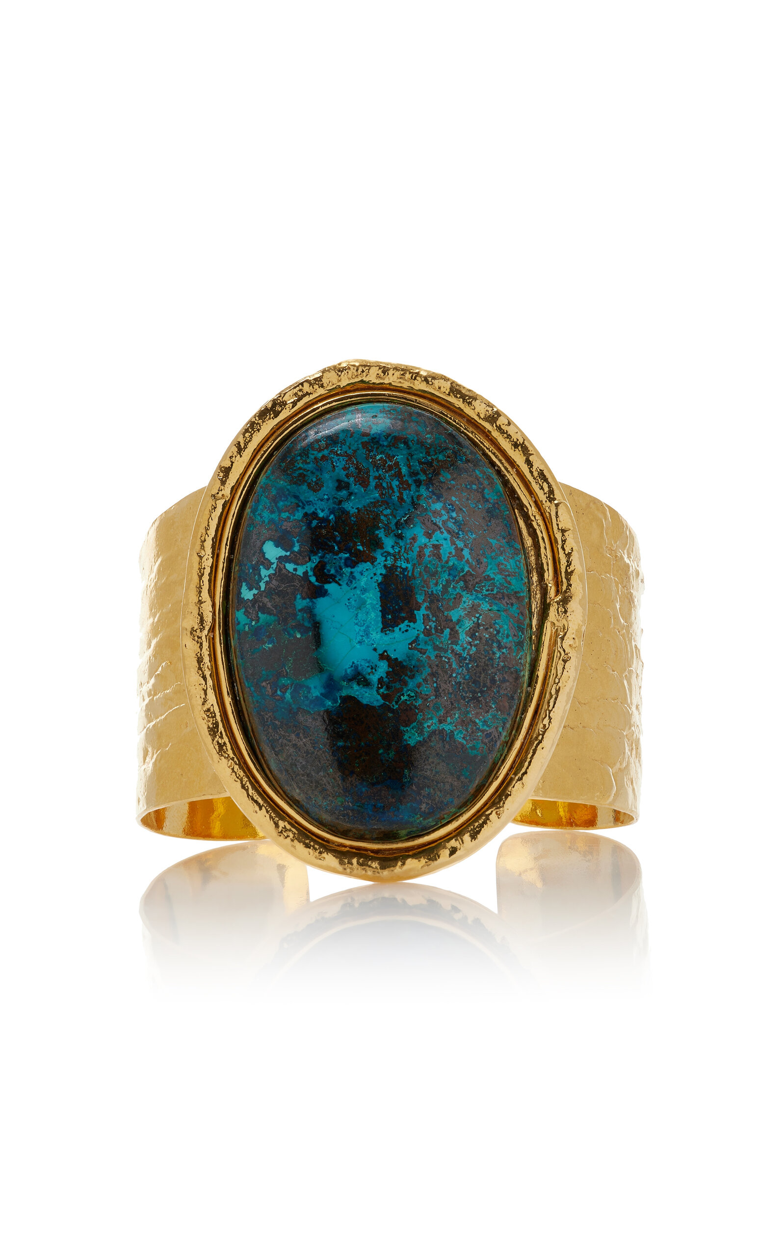 Shop Sylvia Toledano Sterling Silver Gold Plated 18k Vermeil One-of-a-kind Chrysocolla Cuff Bracelet In Green