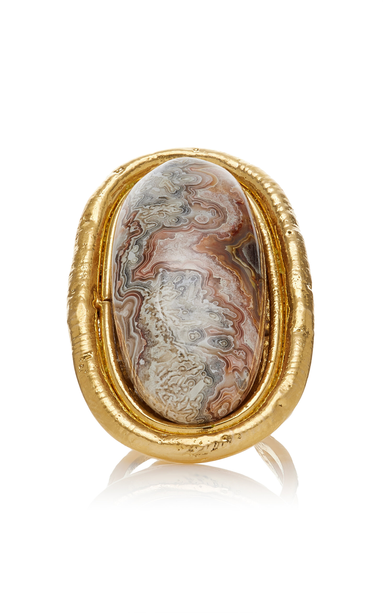 Shop Sylvia Toledano Sterling Silver Gold Plated 18k Vermeil One-of-a-kind Lace Agate Ring In Pink