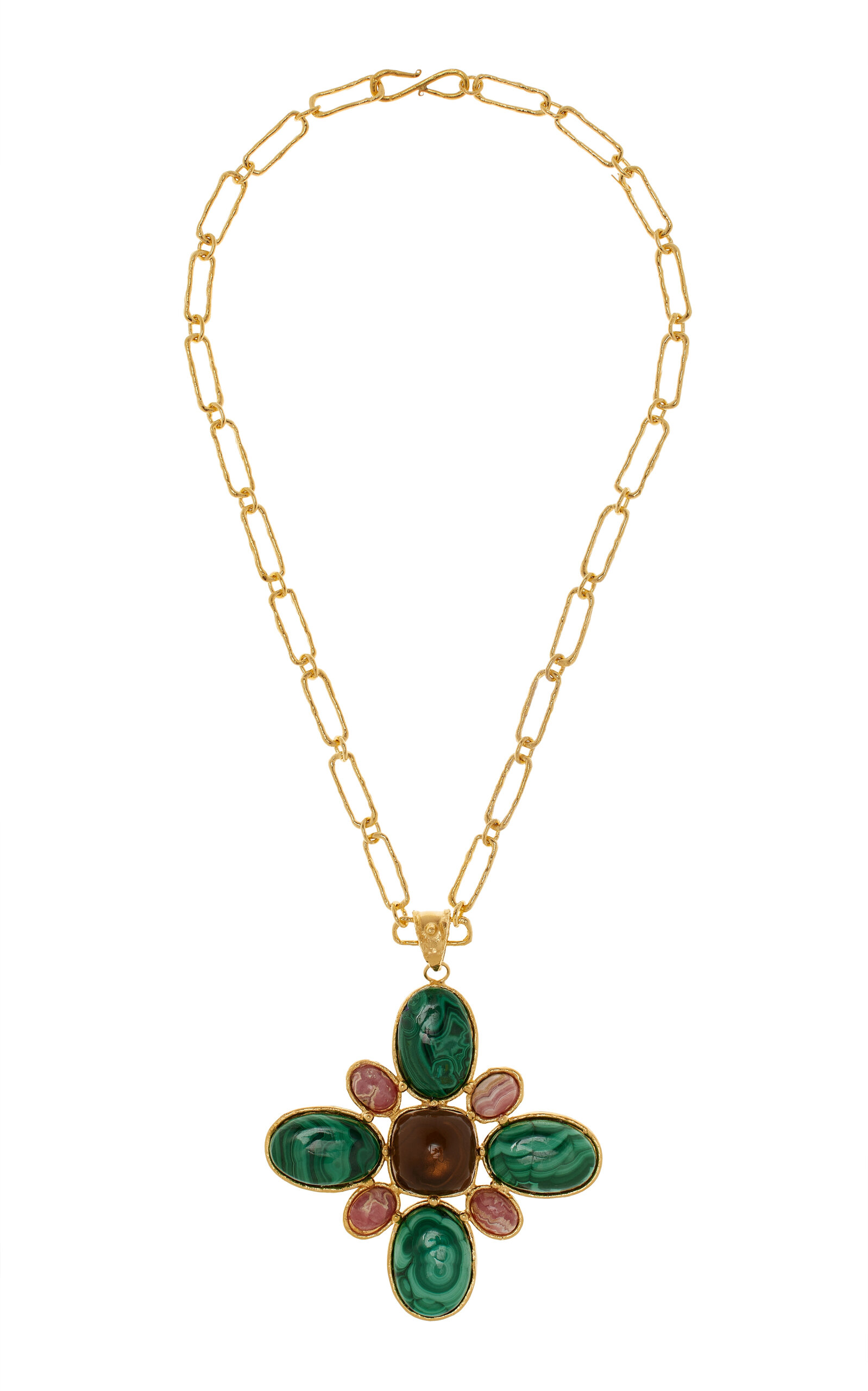 Shop Sylvia Toledano Sterling Silver Gold Plated 18k Vermeil One-of-a-kind Malachite And Quartz Necklace In Green