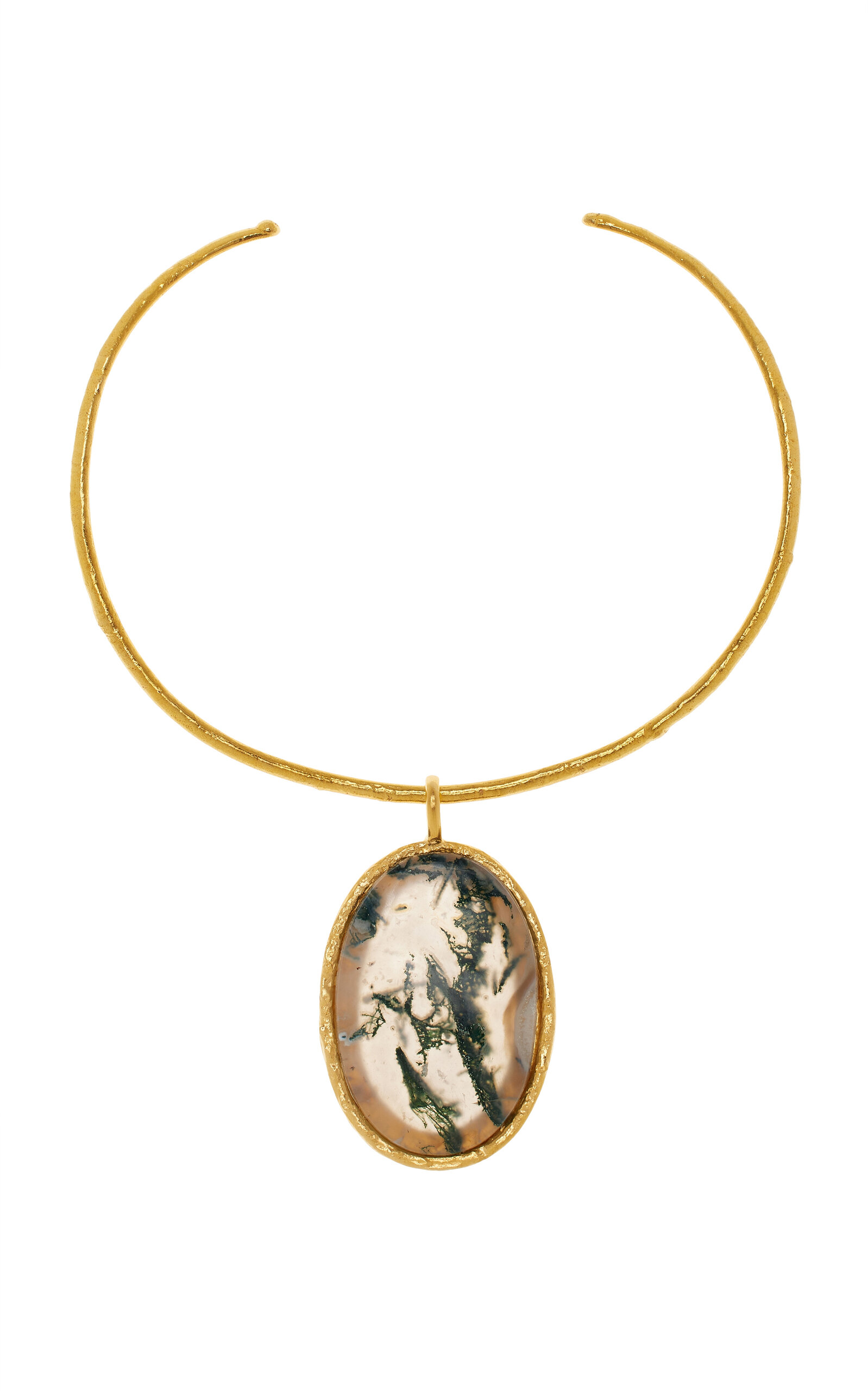 Sterling Silver Gold Plated 18k Vermeil One-of-a-Kind Moss Agate Collar Necklace