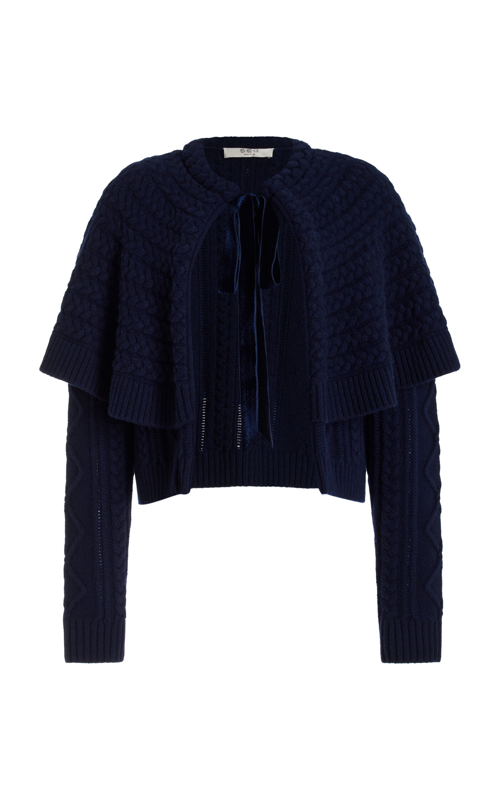 Shop Sea Caleb Cable-knit Tie-front Wool Cardigan In Navy