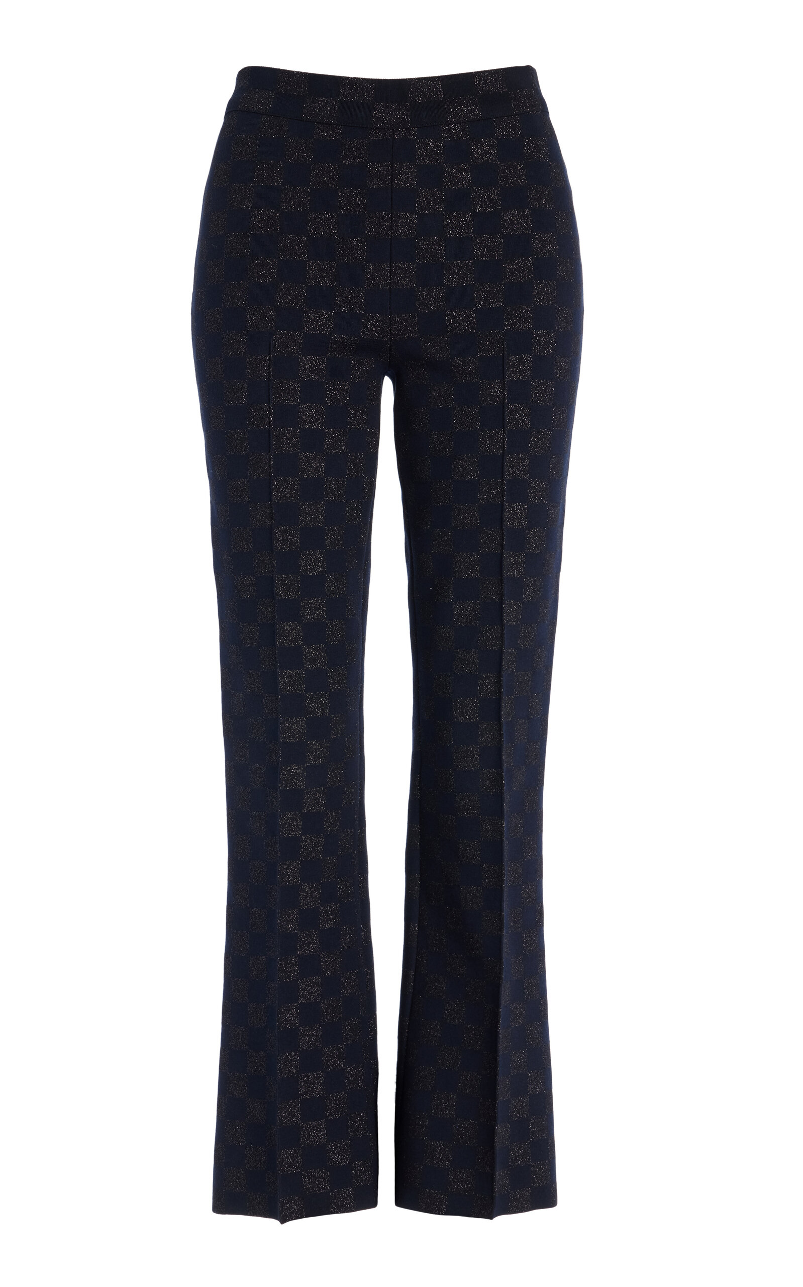 Exclusive Kick Checked Stretch-Cotton Knit Cropped Flared Pants