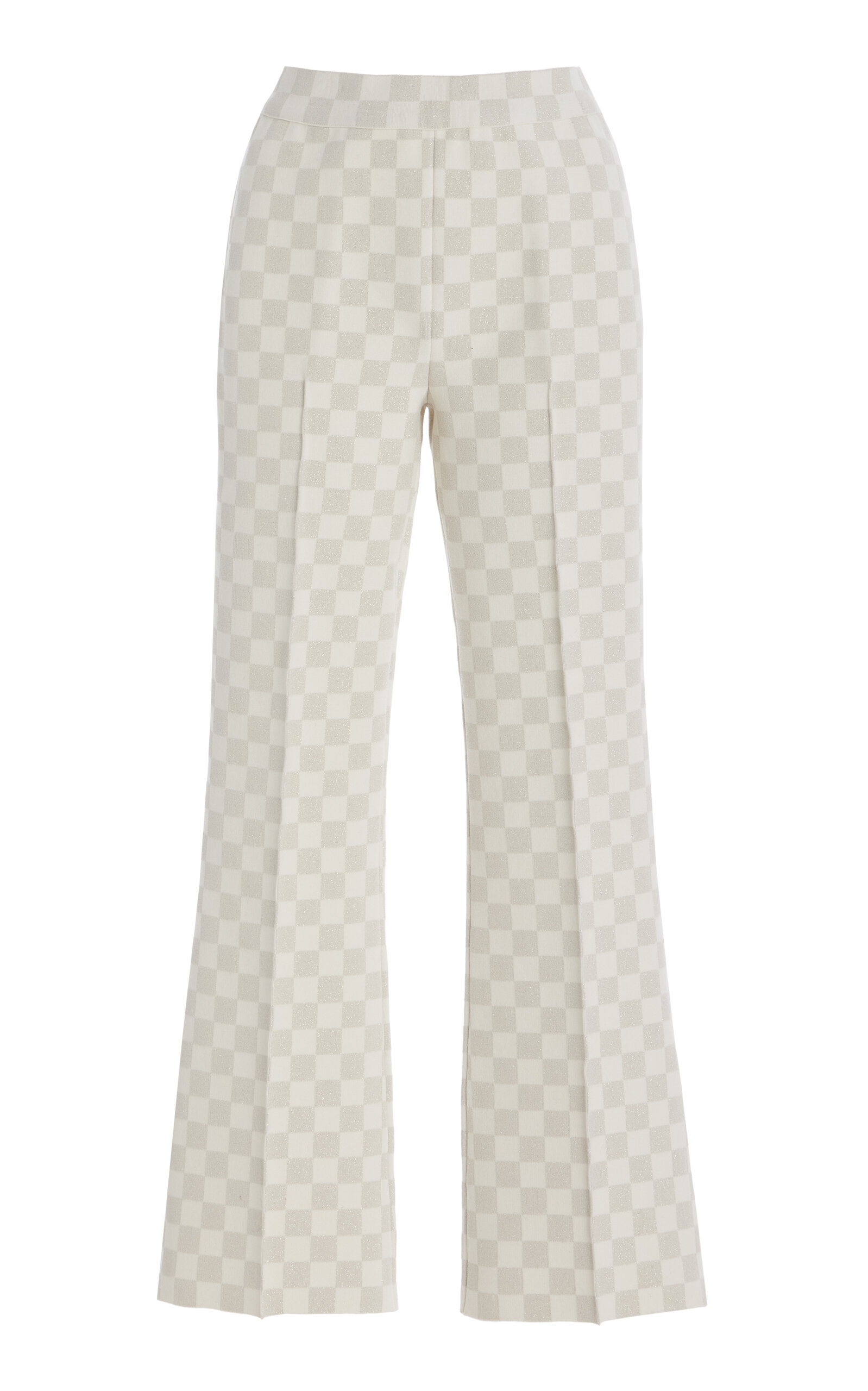 Exclusive Kick Checked Stretch-Cotton Knit Cropped Flared Pants