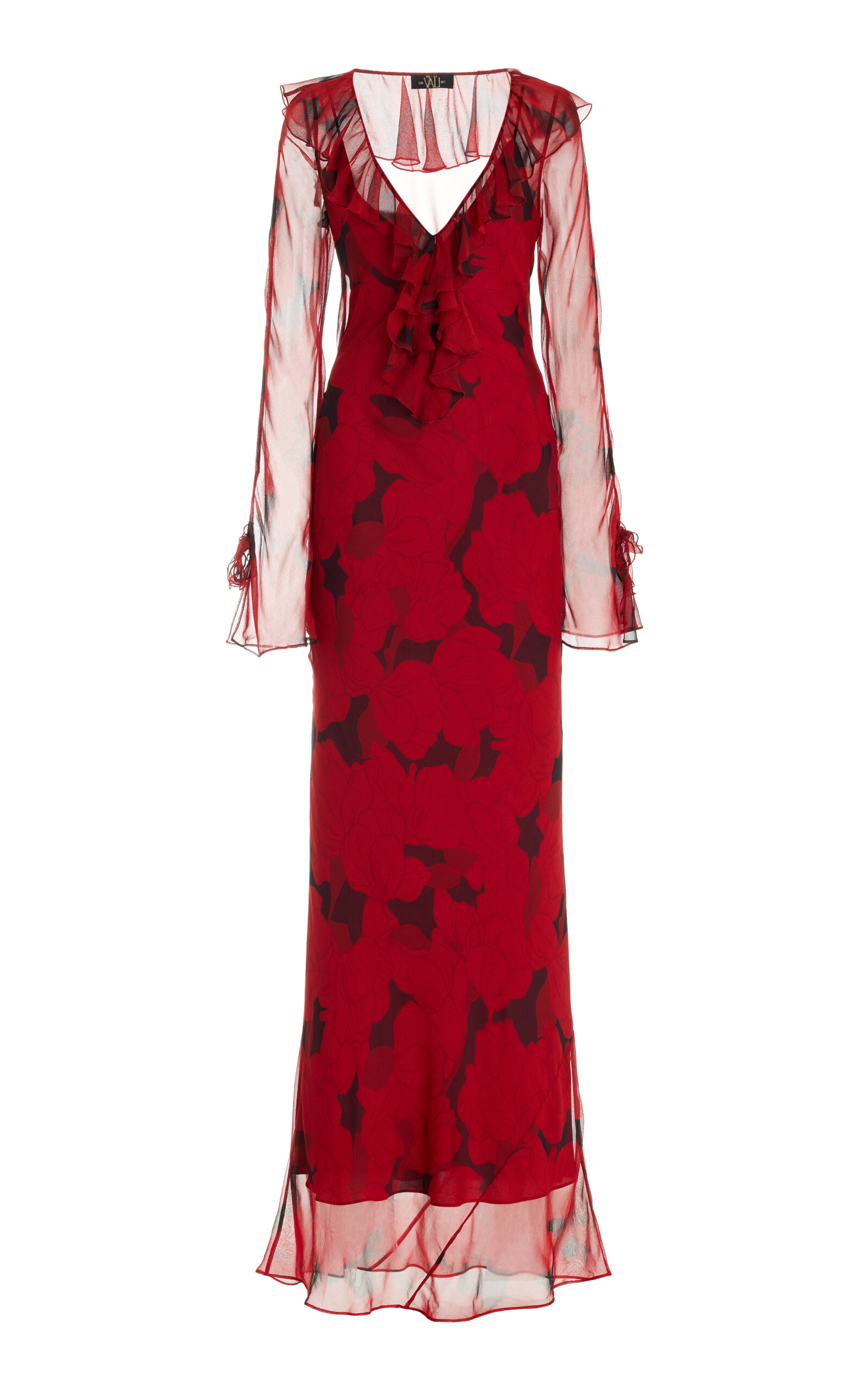 Shop De La Vali Biscotti Ruffled Silk Chiffon Maxi Dress In Red