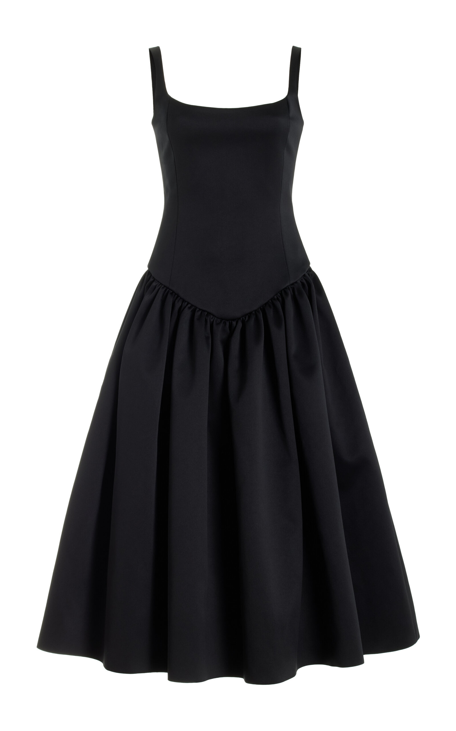 Shop De La Vali Lola Satin Twill Midi Dress In Black