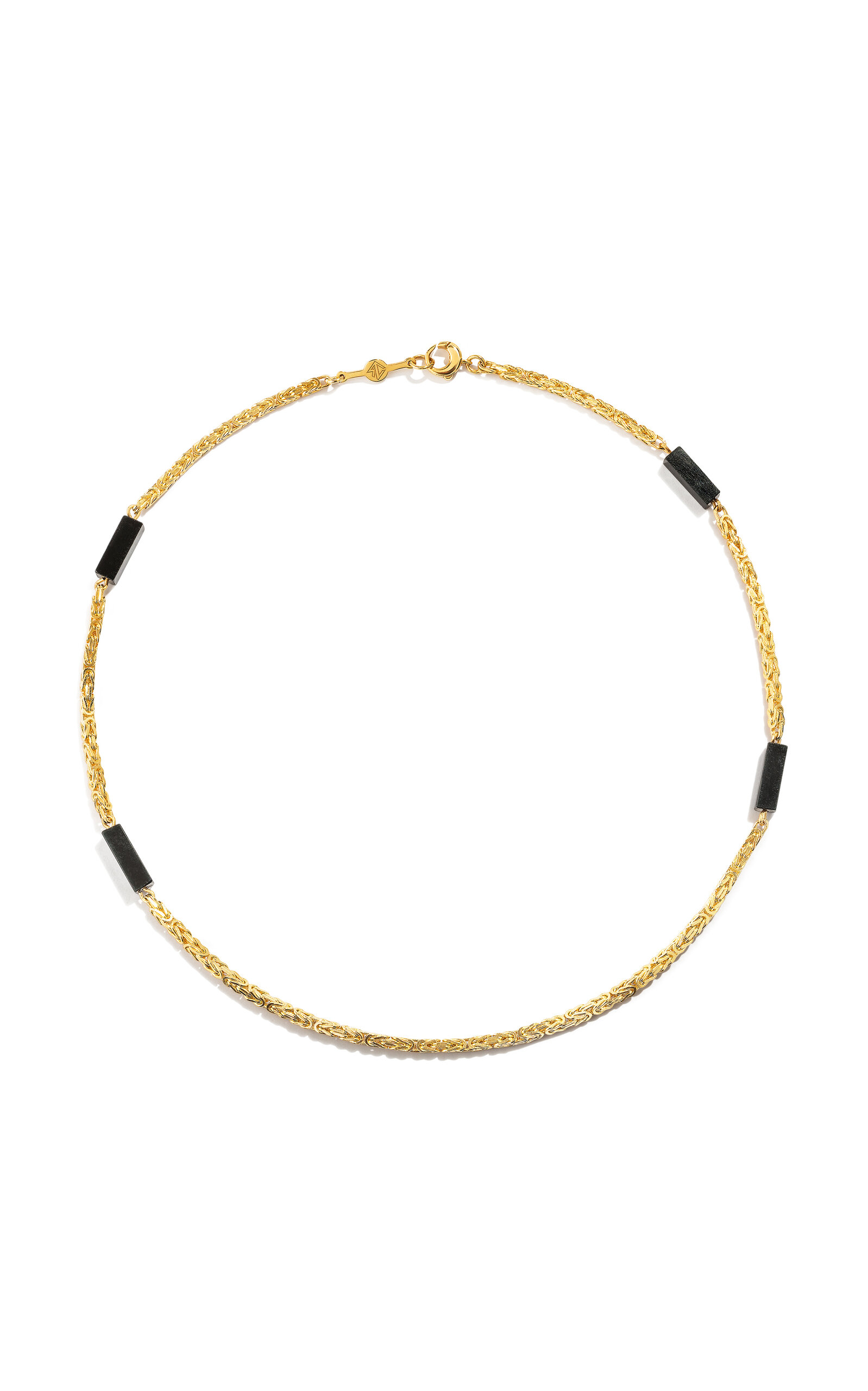 18k Yellow Gold Onyx Byzantine Chain Necklace