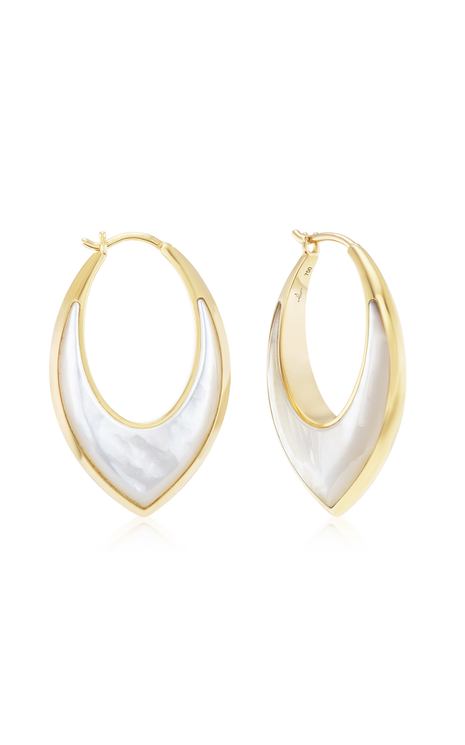 Stardust Inlay 18K Yellow Gold Mother Of Pearl Hoop Earrings