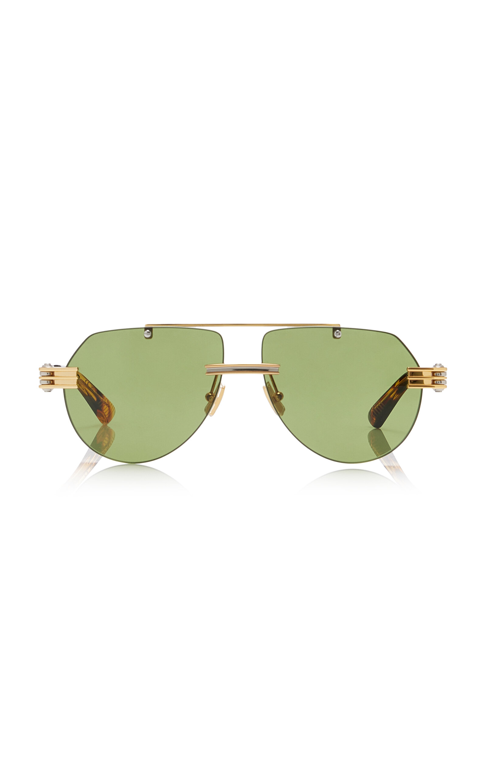 Shop Bottega Veneta Aviator-frame Metal Sunglasses In Green