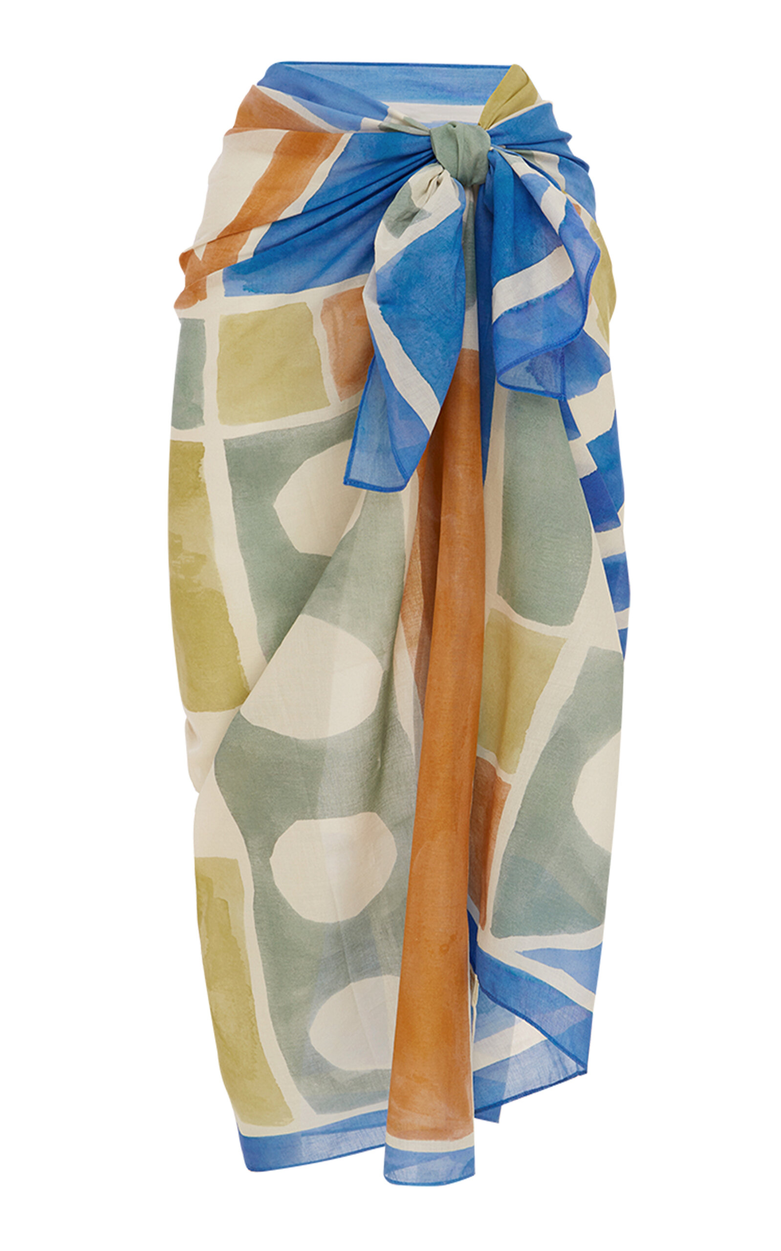 Shop Soleil Soleil Printed Organic-cotton Square Pareo In Blue