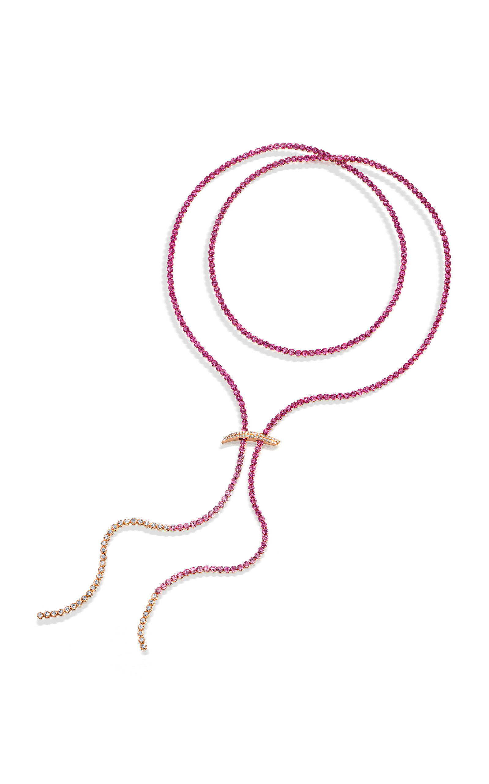 18k Rose Gold Mega Swirl Ombre Pink Sapphire Slide Lariat Necklace