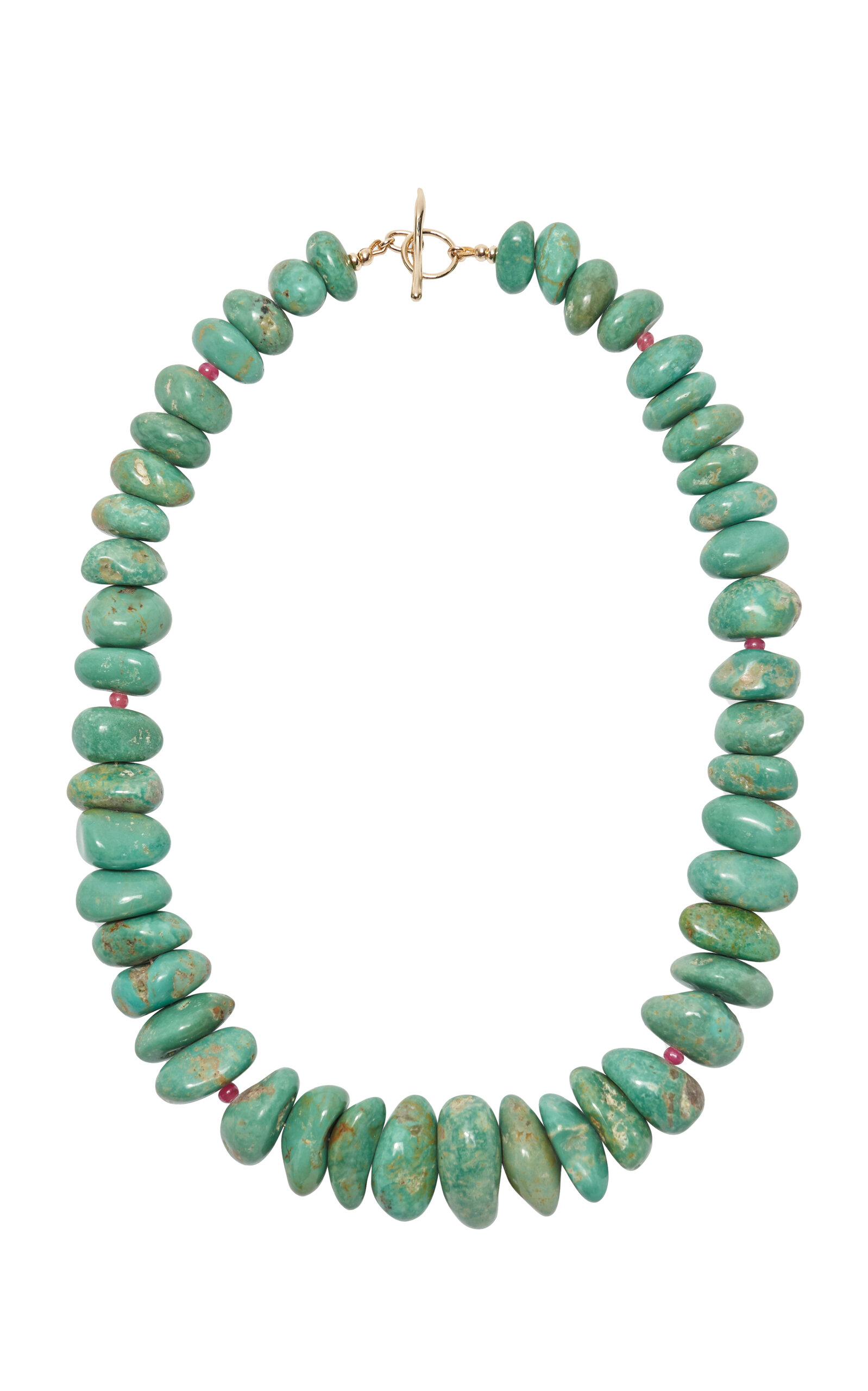 Exclusive Graduated Turquoise and Ruby 14k Gold Necklace