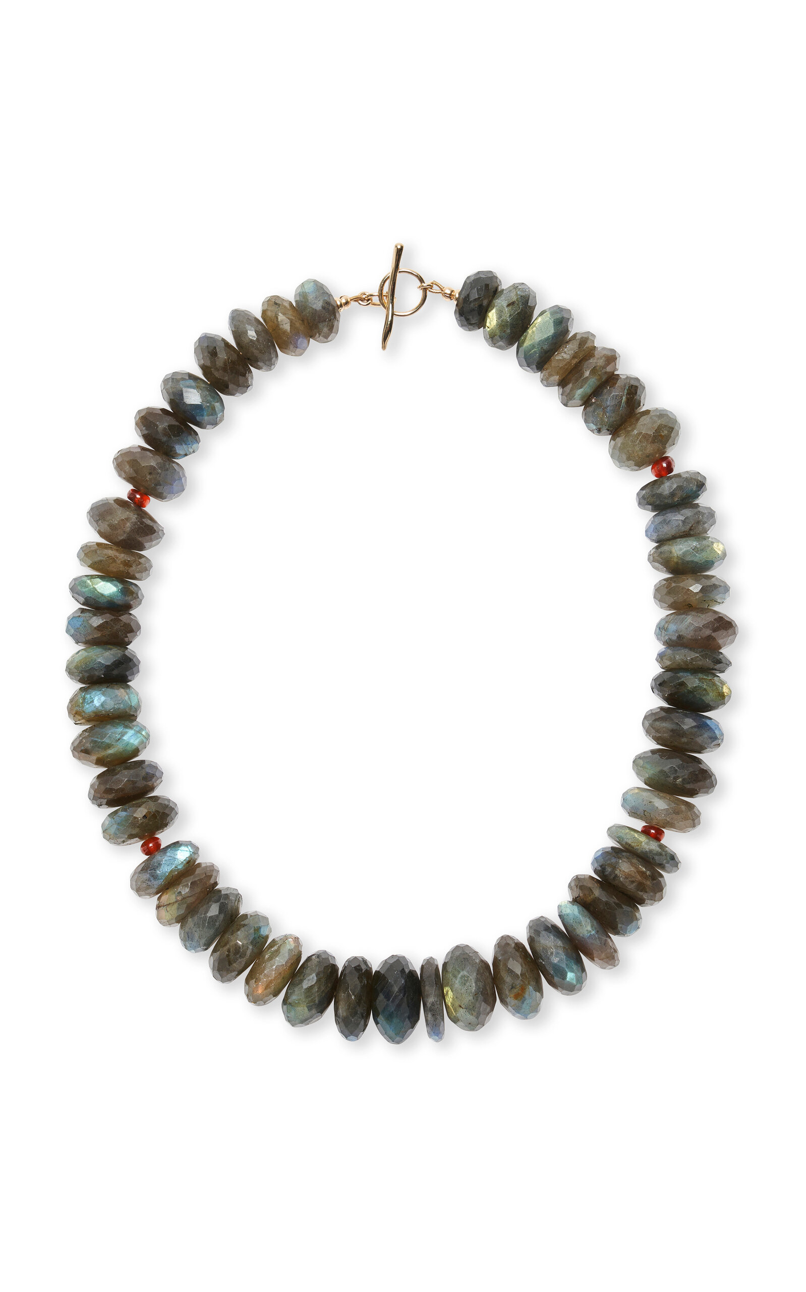 Exclusive Extra Large Labradorite and Garnet 14k Gold Necklace