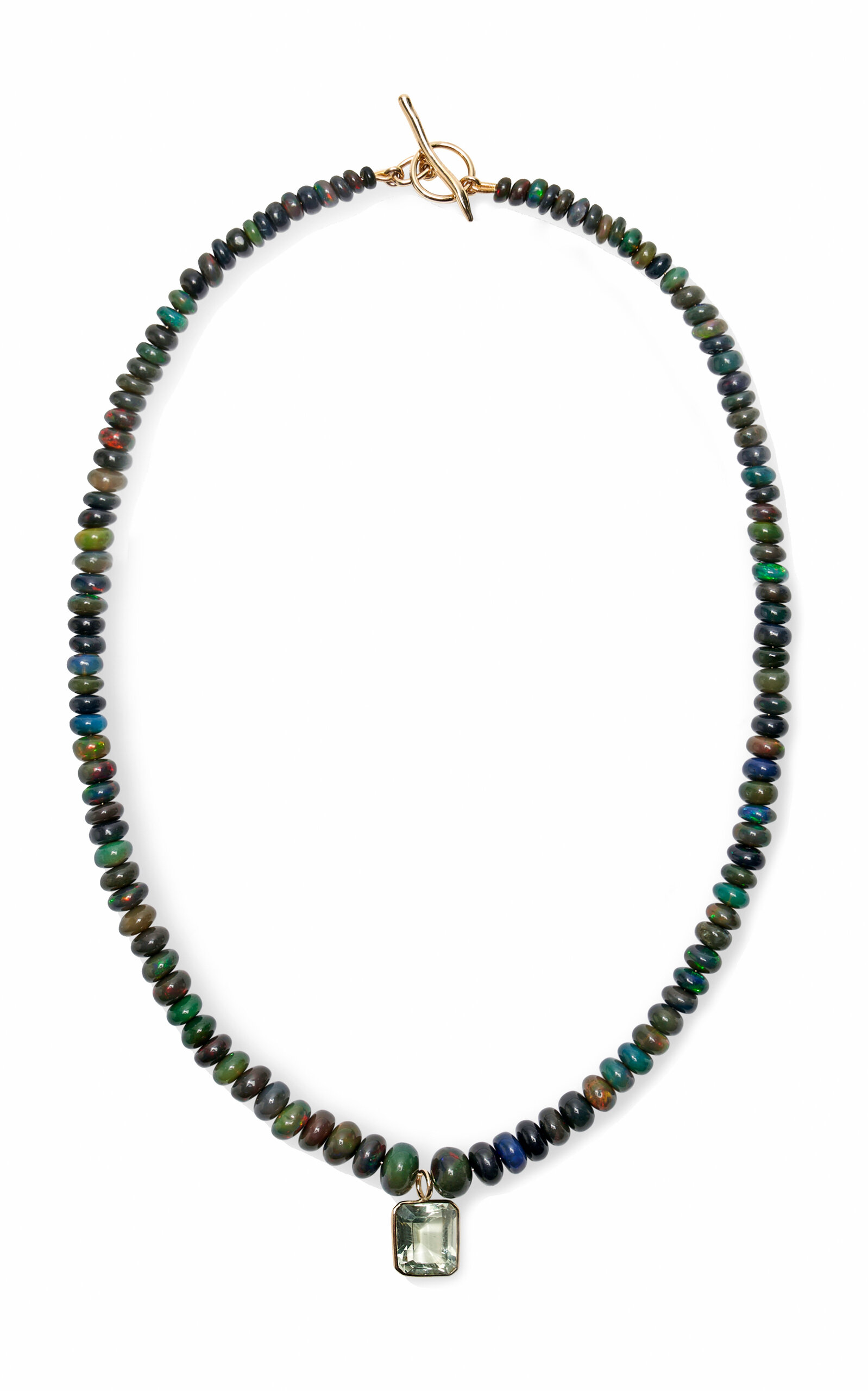 Exclusive Black Opal; Green Amethyst and 14k Gold Charm Necklace