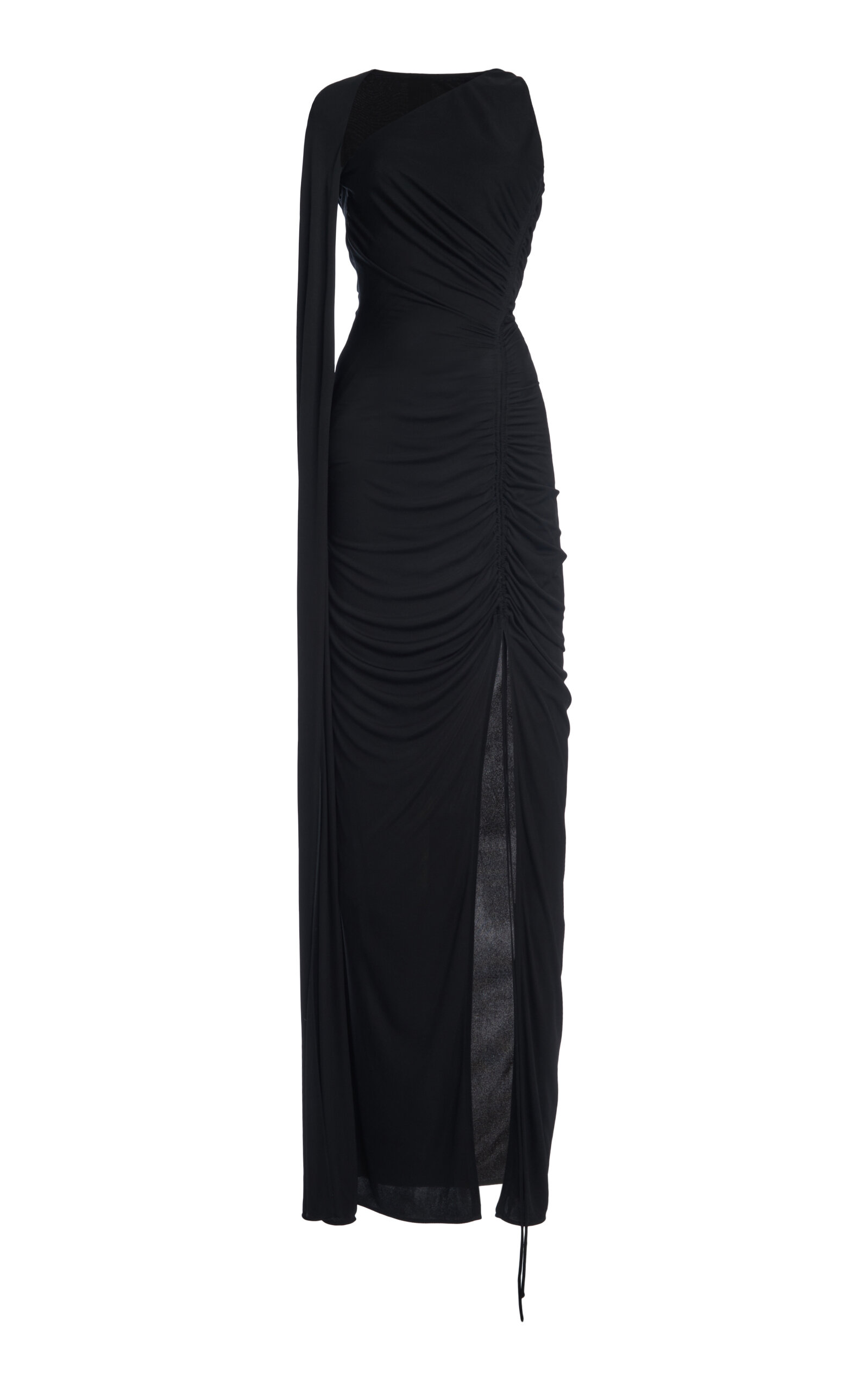 Asymmetric Ruched Jersey Maxi Dress