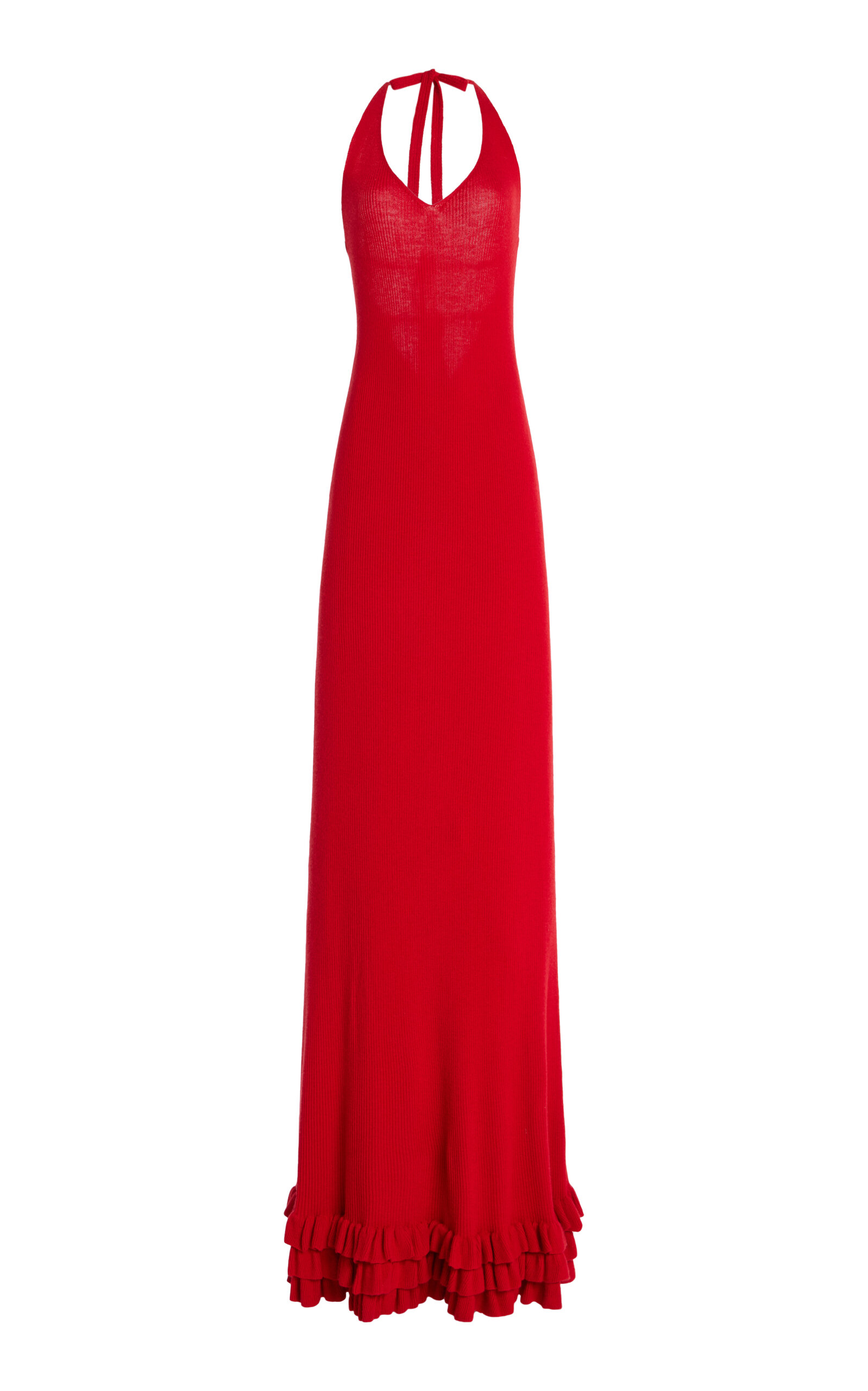 Exclusive The Brighton Ruffled Cashmere Halter Maxi Dress