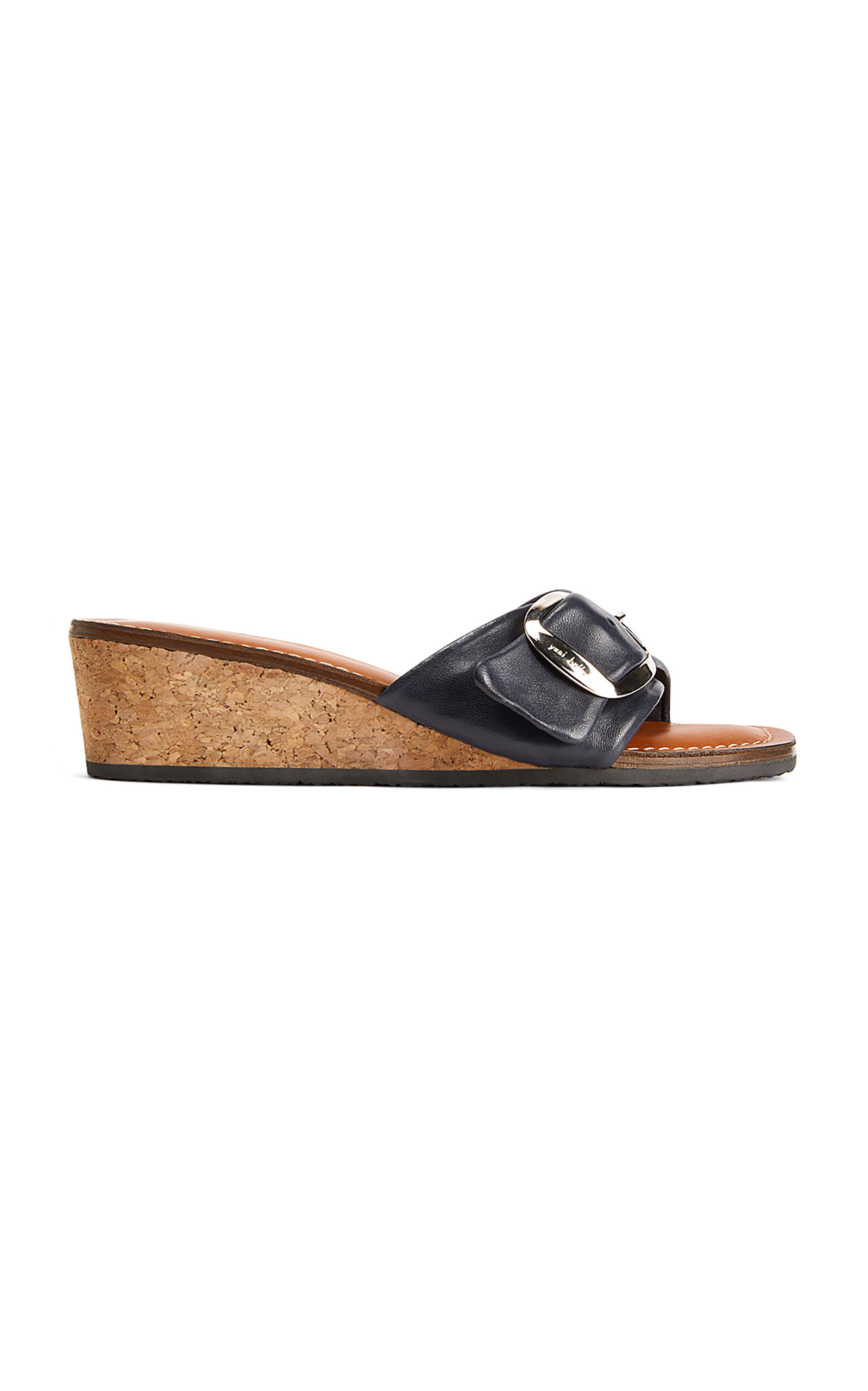 Shop Yuni Buffa Lucca Leather Wedge Sandals In Navy