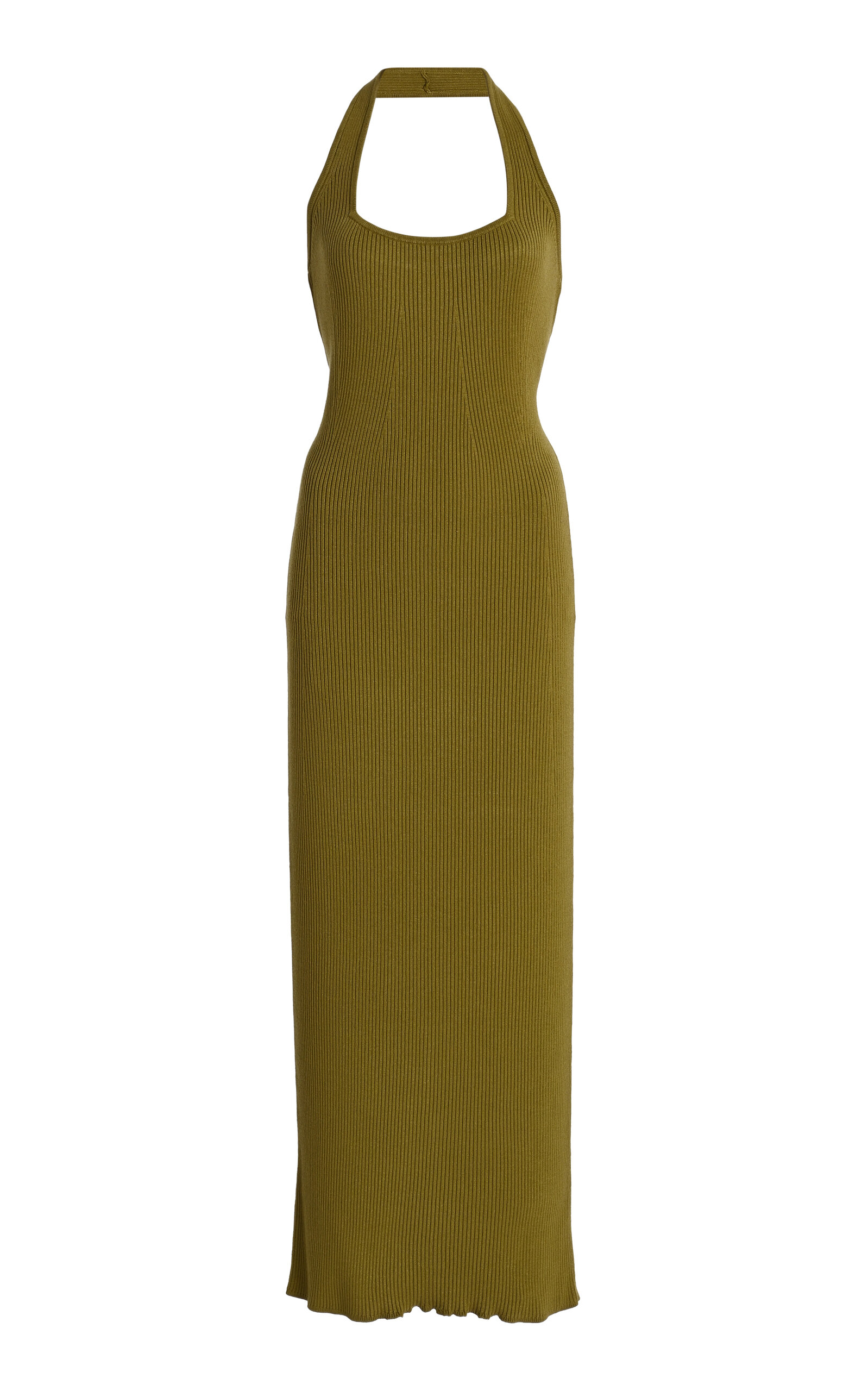 Exclusive Capri Ribbed-Knit Midi Halter Dress