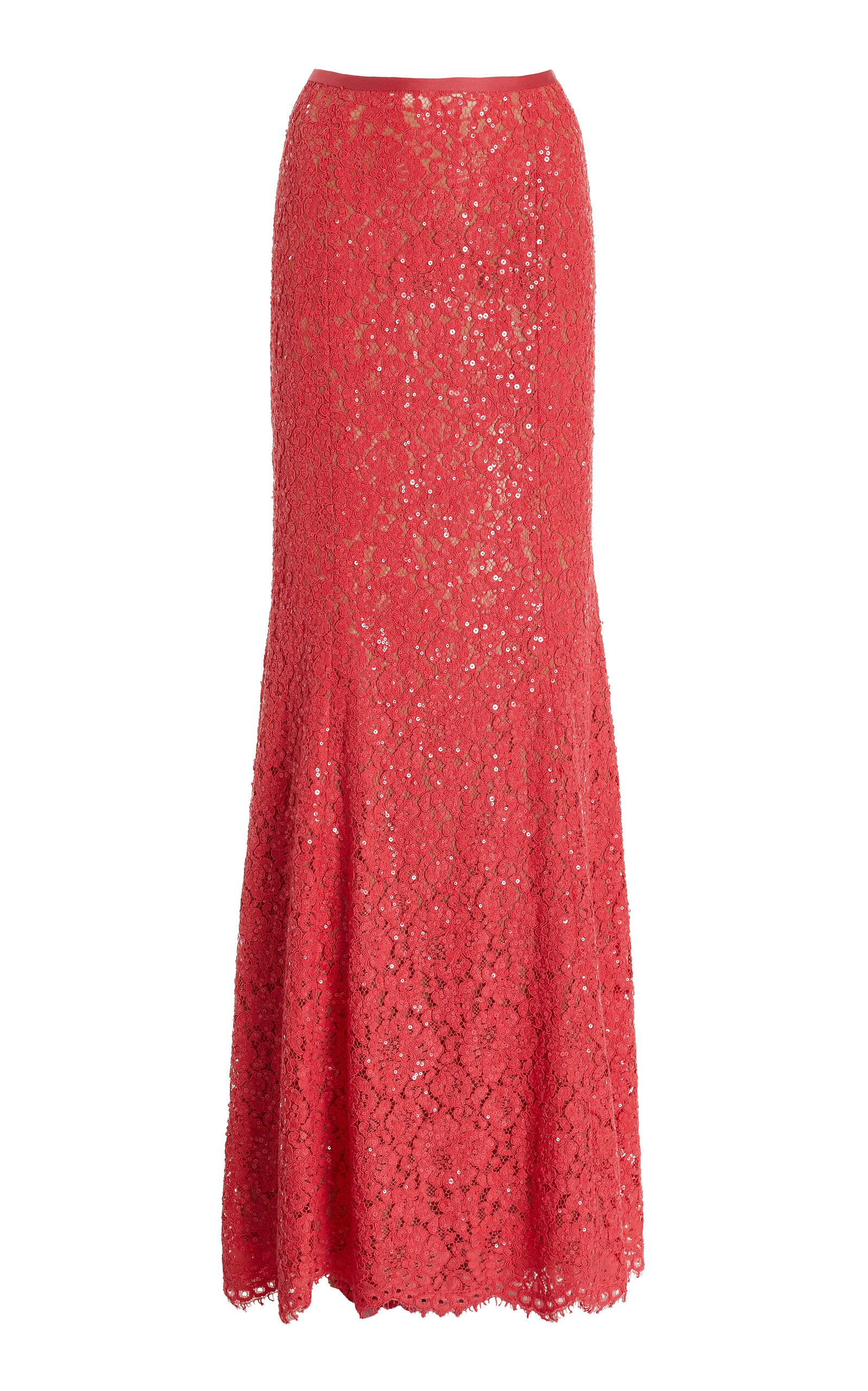 Hand-Embroidered Lace Maxi Skirt