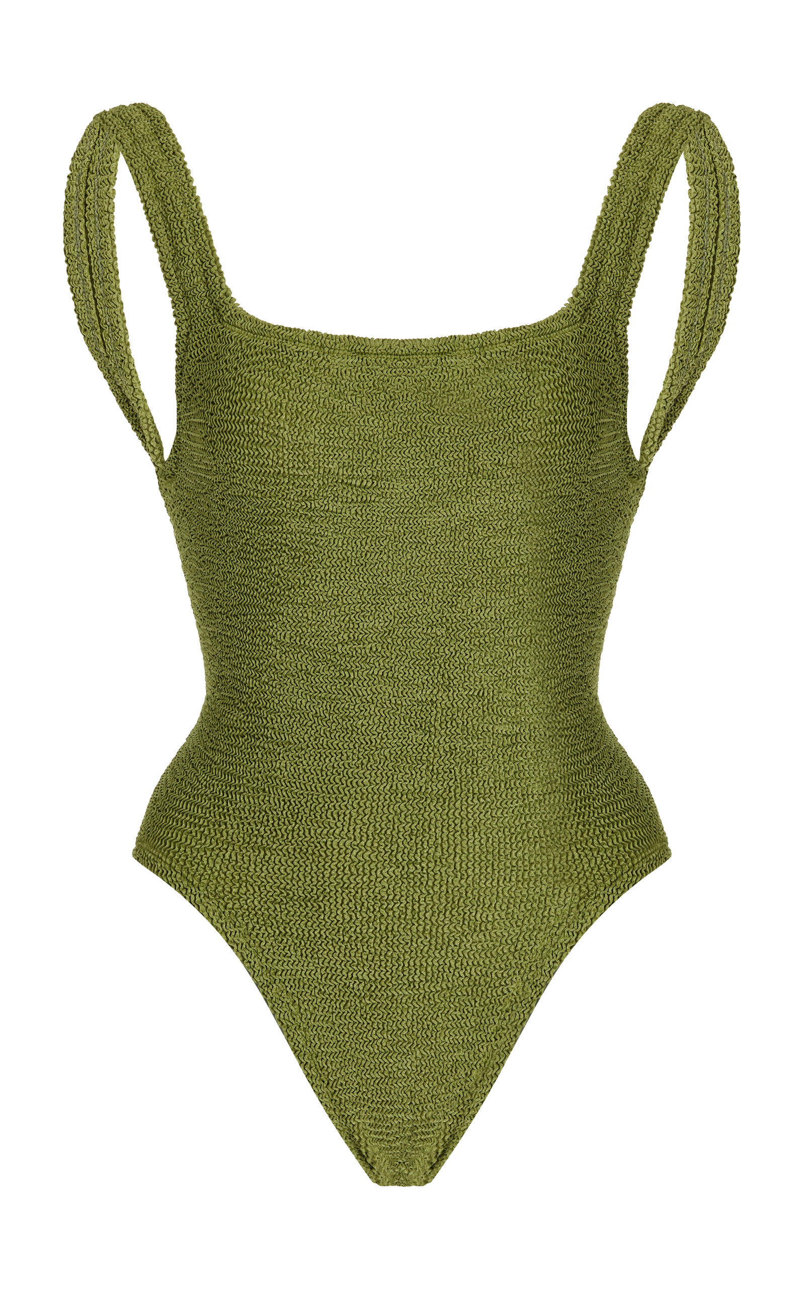 Square-Neck Seersucker One-Piece Swimsuit