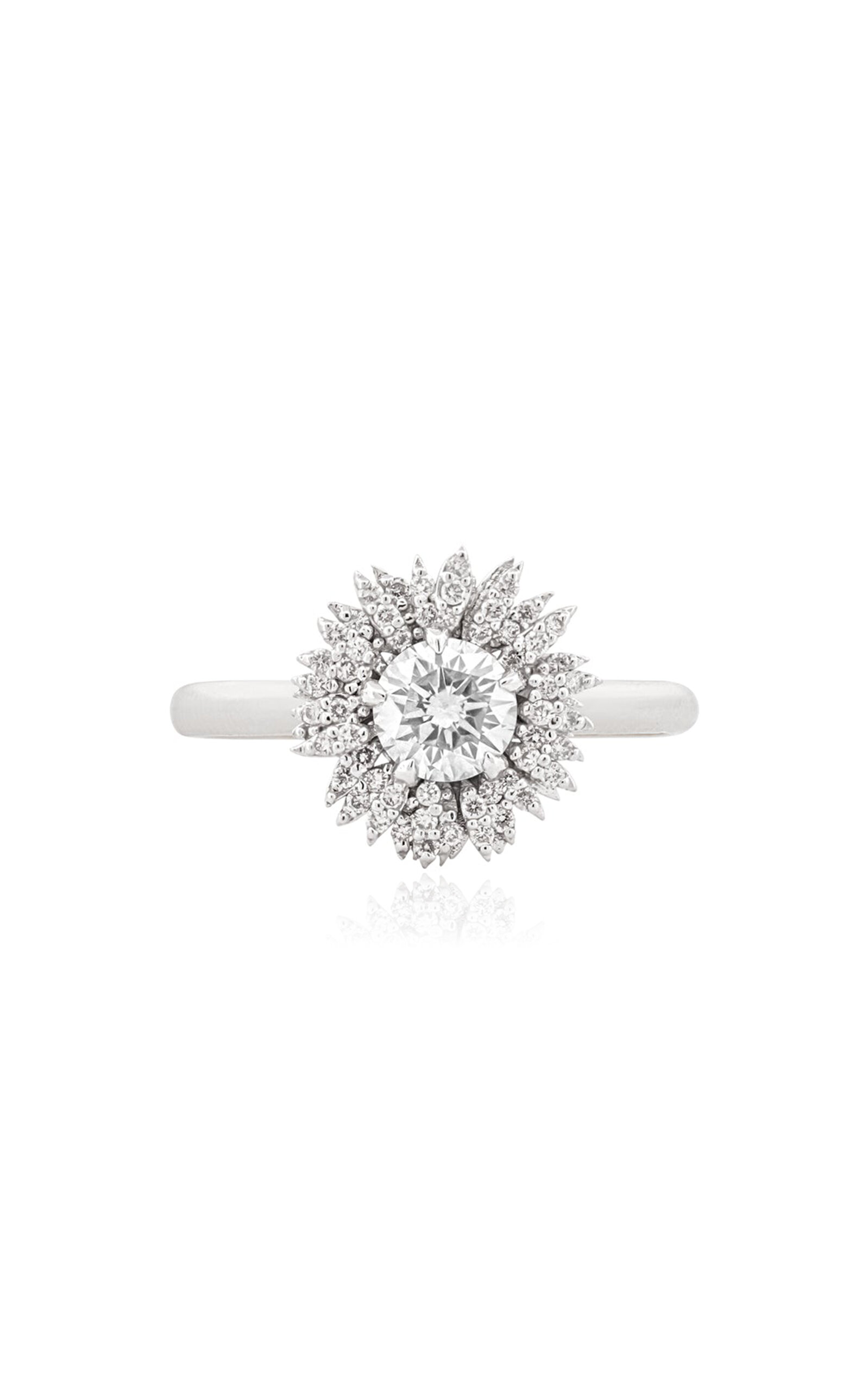 Flora Pave 18K White Gold Diamond Sunflower Ring