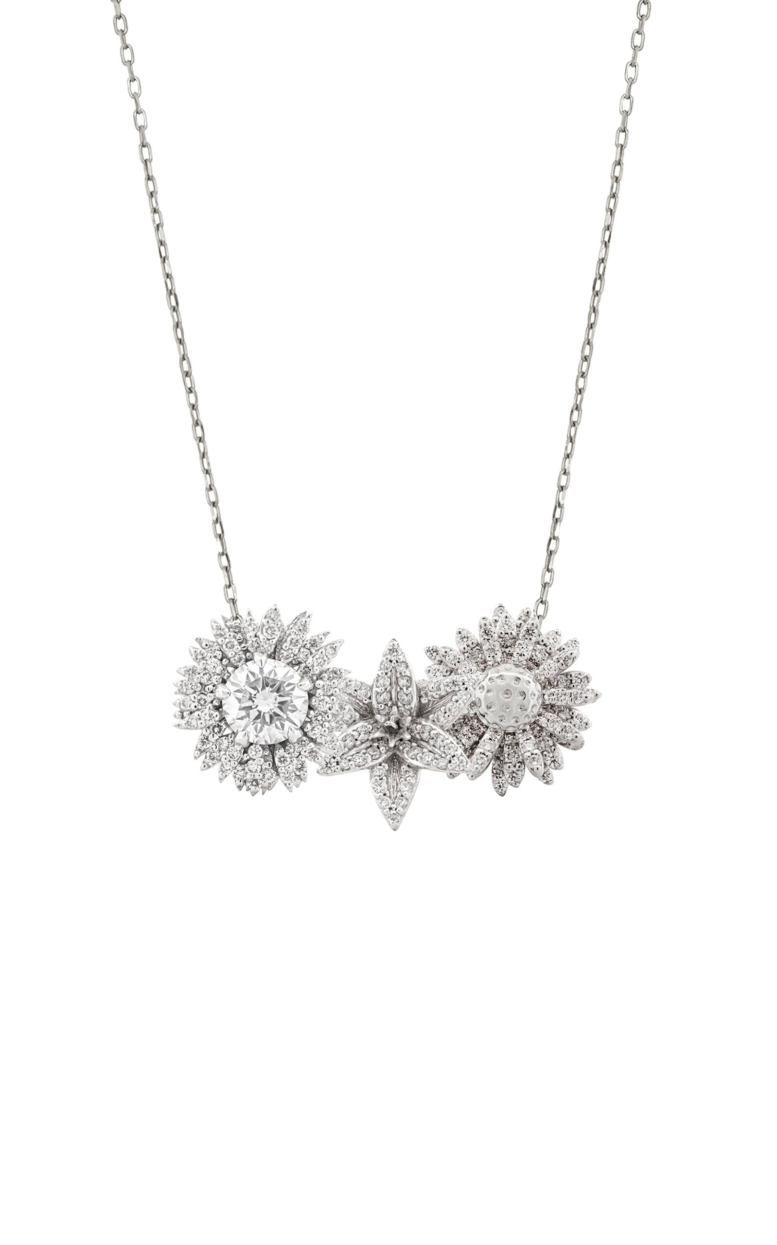 Shop Bernard James Flora Pave Posy 18k White Gold Diamond Necklace