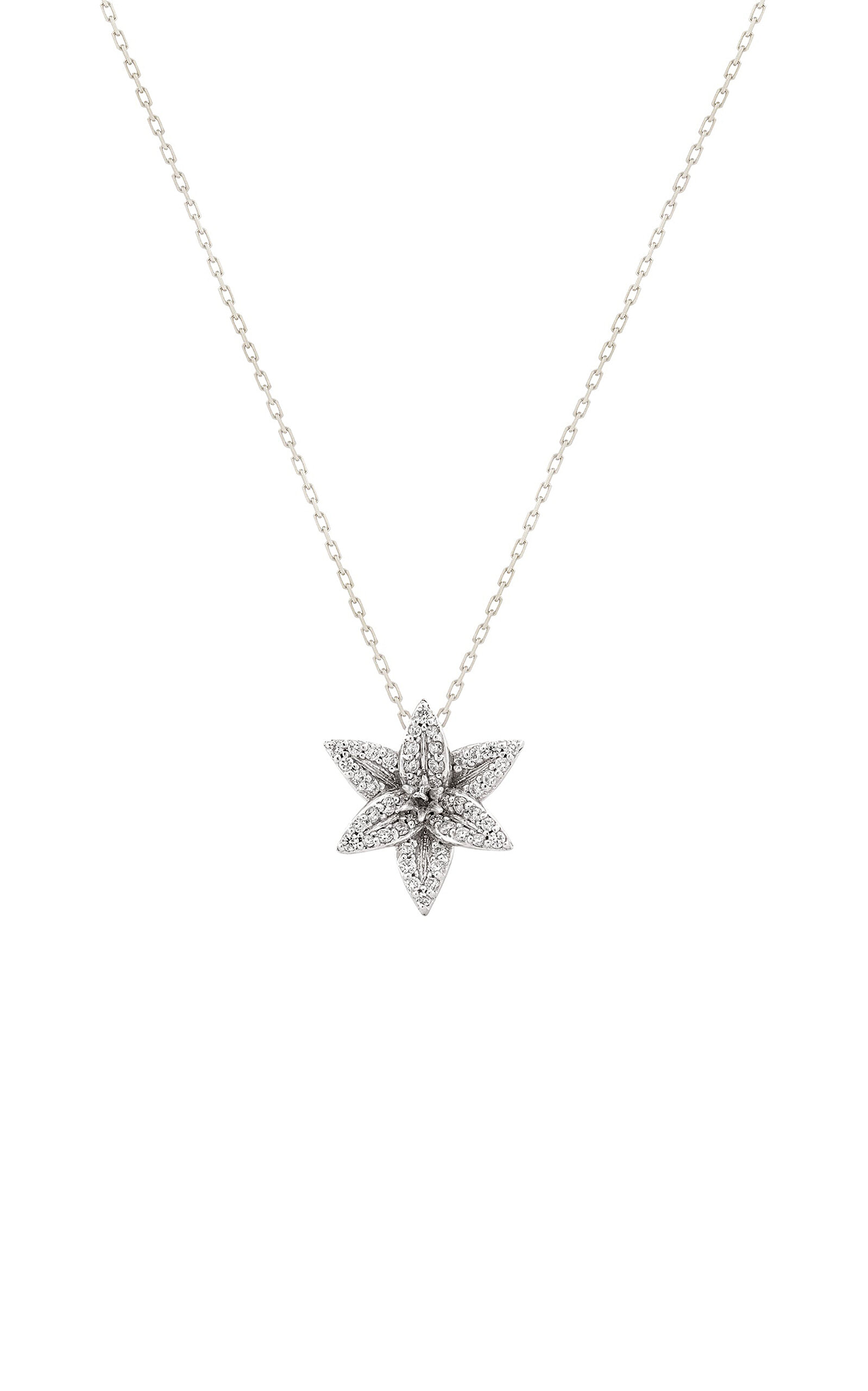 Flora Pave Lily 18K White Gold Diamond Necklace