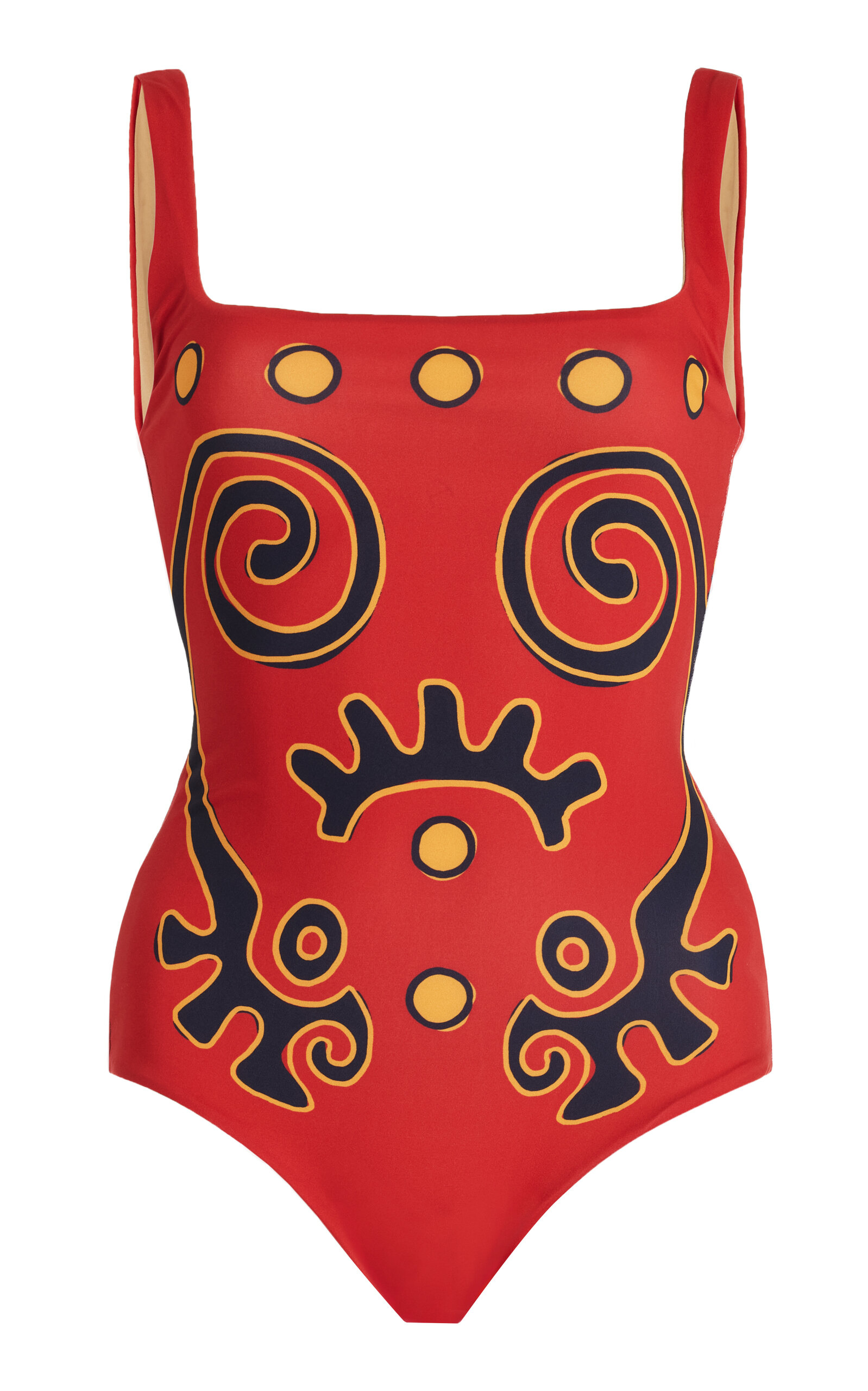 Shop Cala De La Cruz Mila Square Neck One-piece Swimsuit In Red