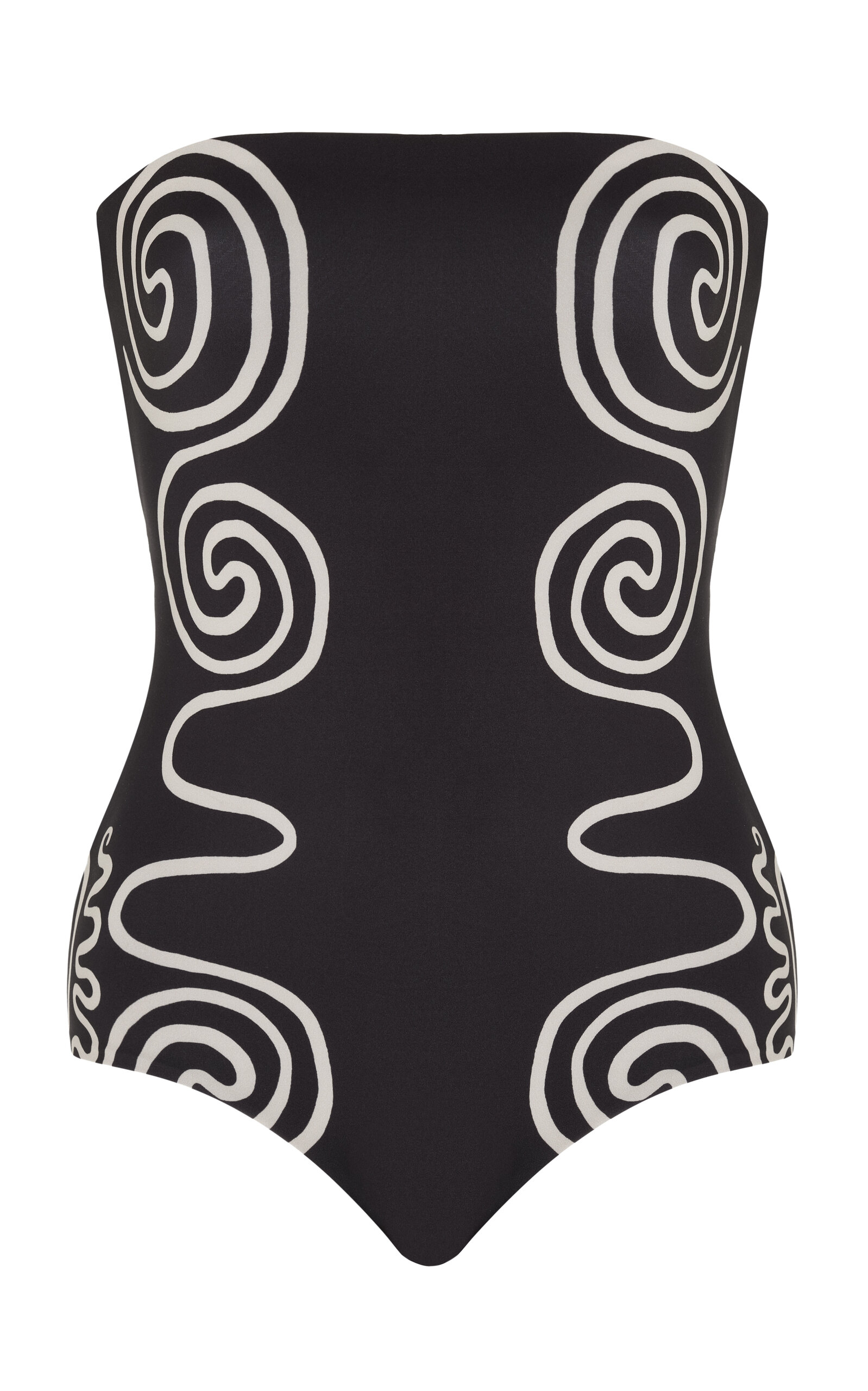 Shop Cala De La Cruz Alison Strapless One-piece Swimsuit In Black,white