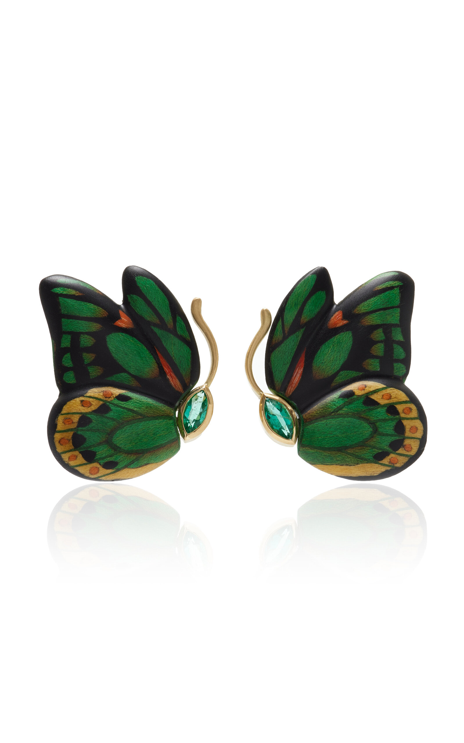 18K Yellow Gold Emerald Marquetry Earrings