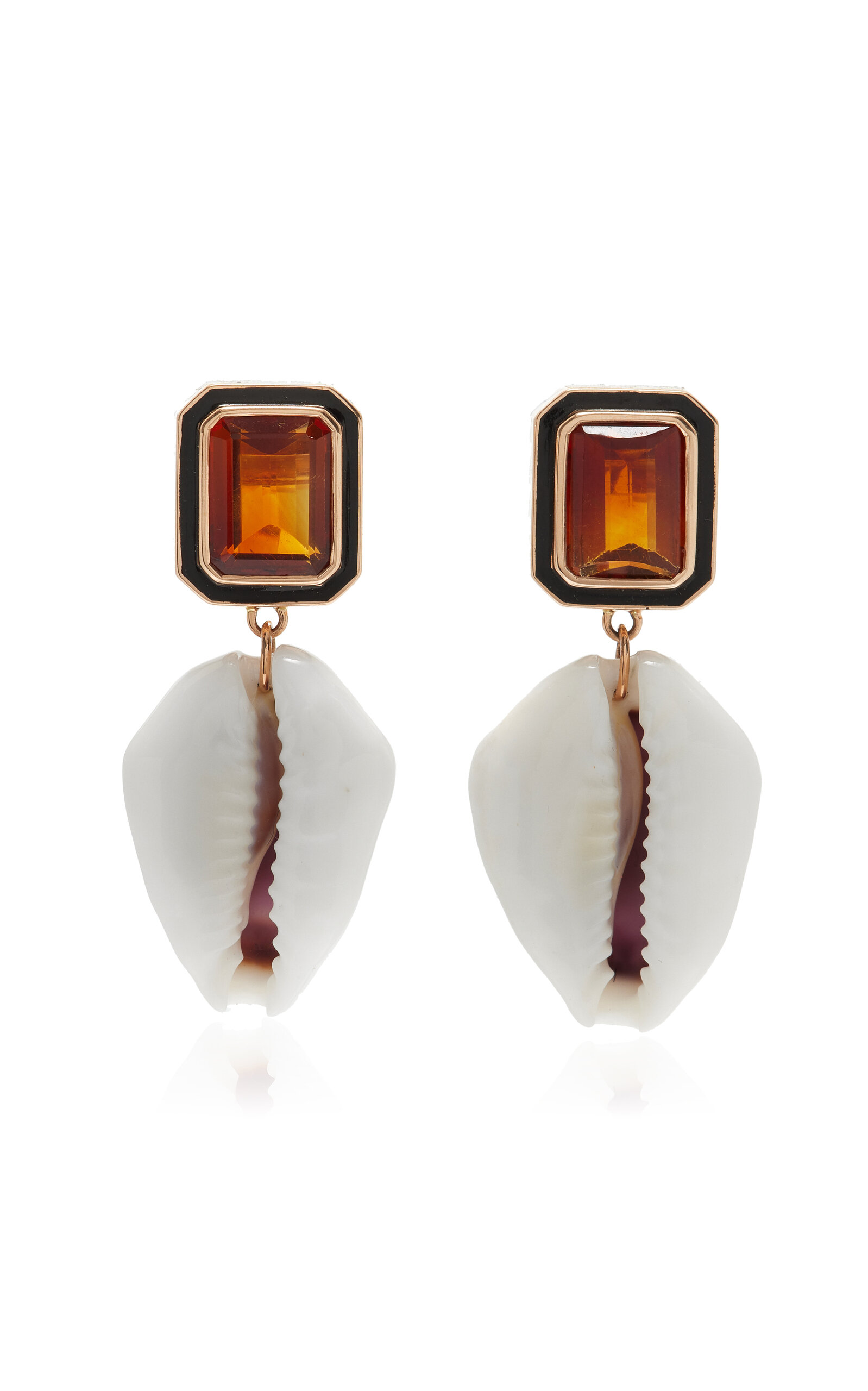 Shop Dezso By Sara Beltran 18k Rose Gold Cowry And Citrine Earrings In Orange