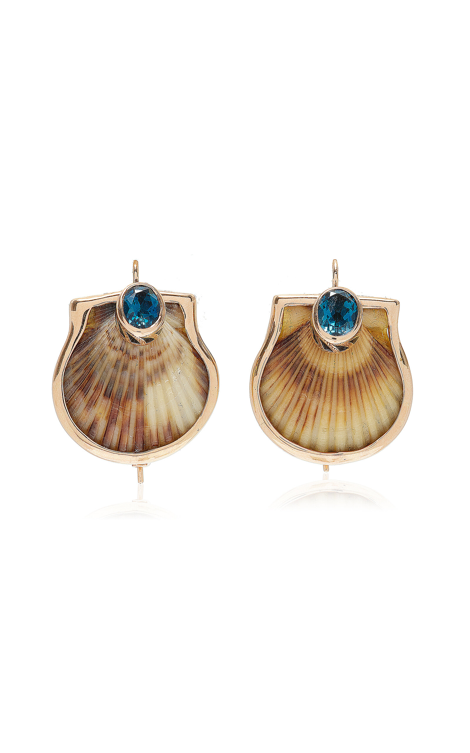 Shop Dezso By Sara Beltran 18k Rose Gold Clam Shell And Topaz Earrings In Blue