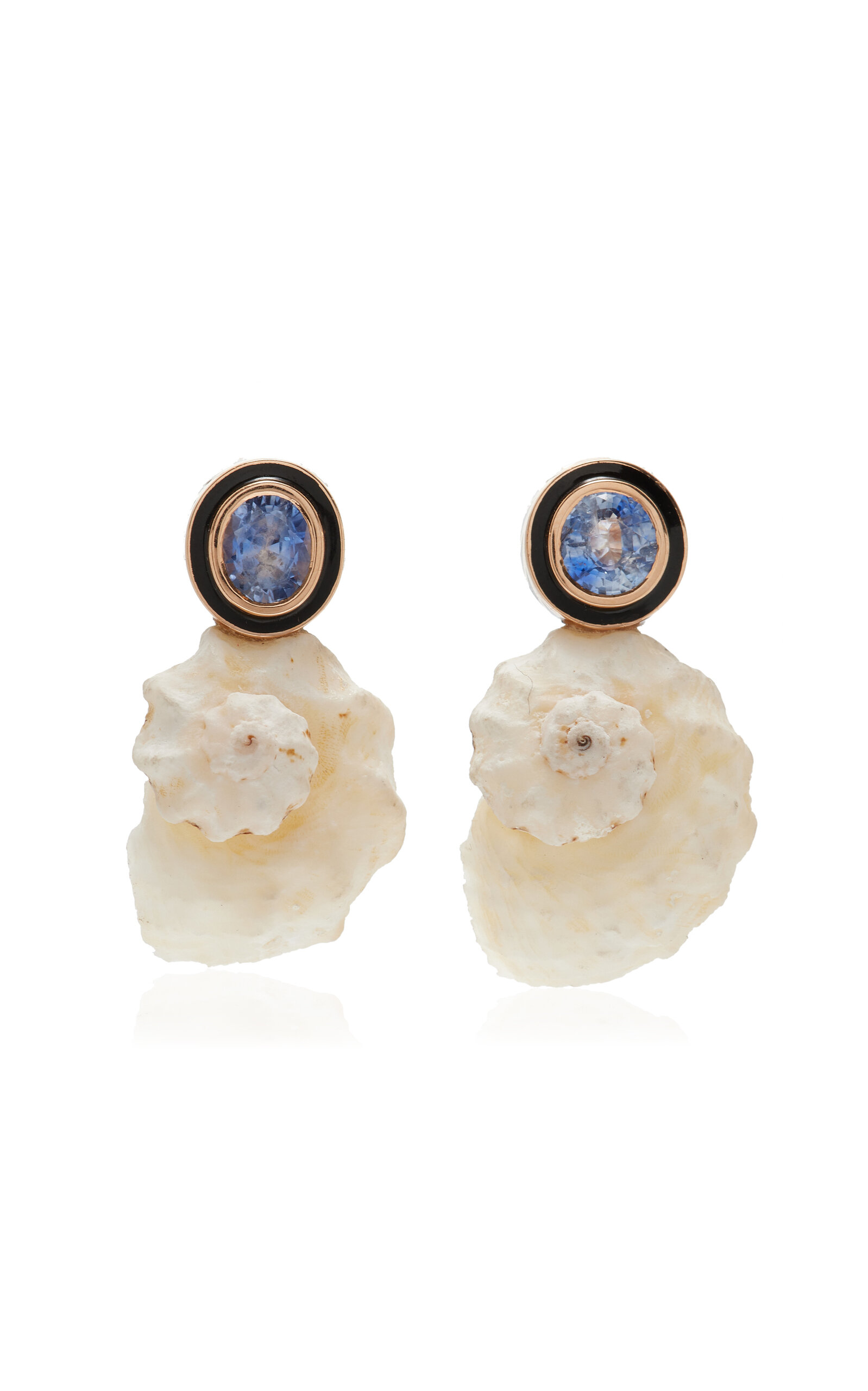 18K Gold; Coral And Sapphire Earrings