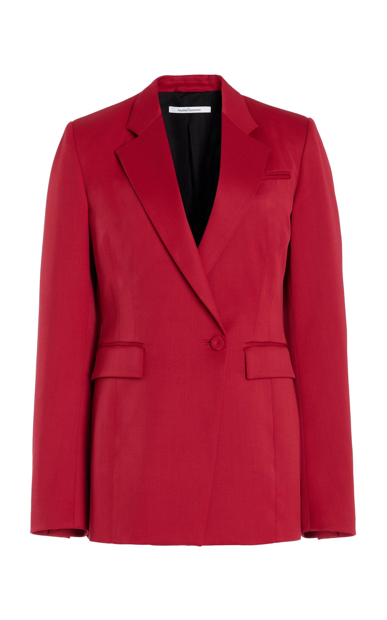 Shop Another Tomorrow Seamed-waist Stretch-wool Jacket In Red