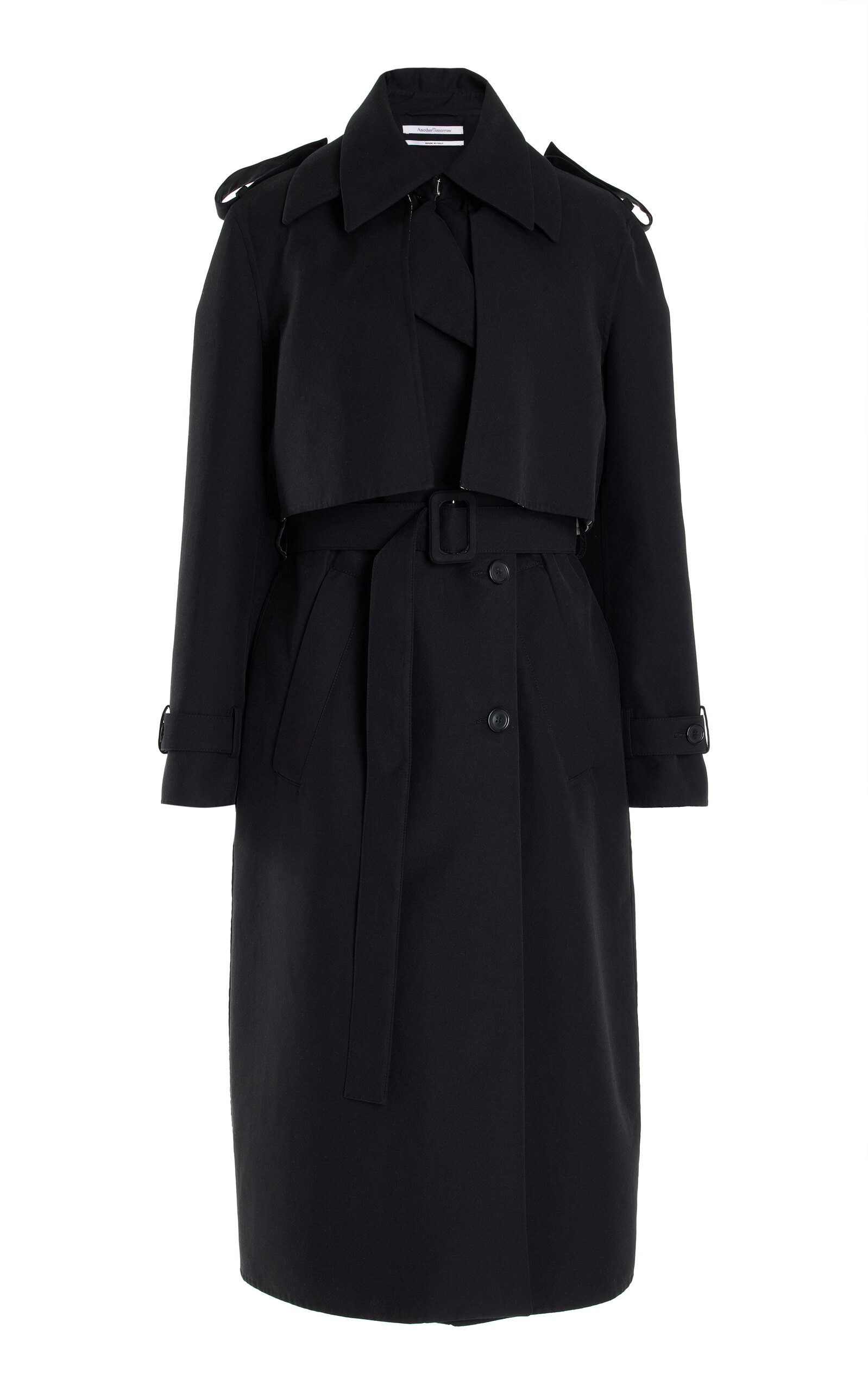 Shop Another Tomorrow Convertible Cotton Trench Coat In Black,white