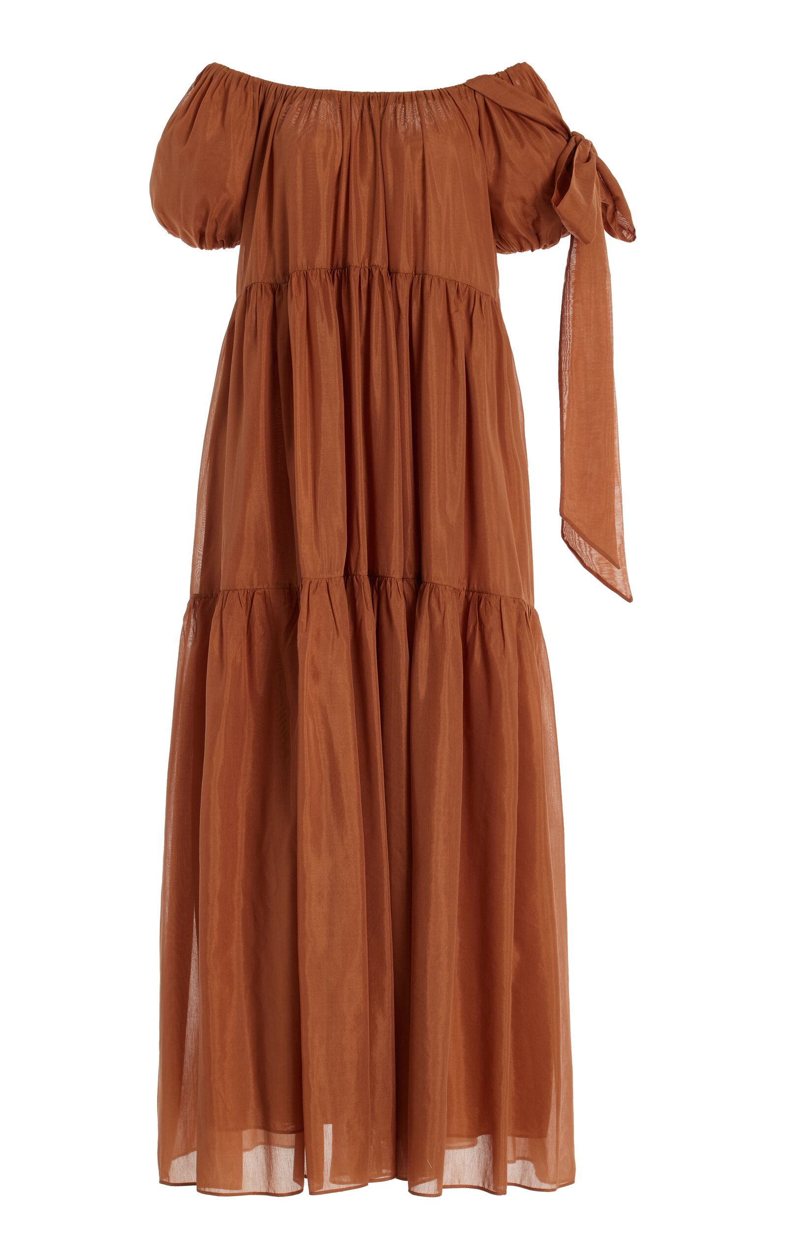 Shop Moré Noir Joanne Cotton-silk Voile Dress In Brown