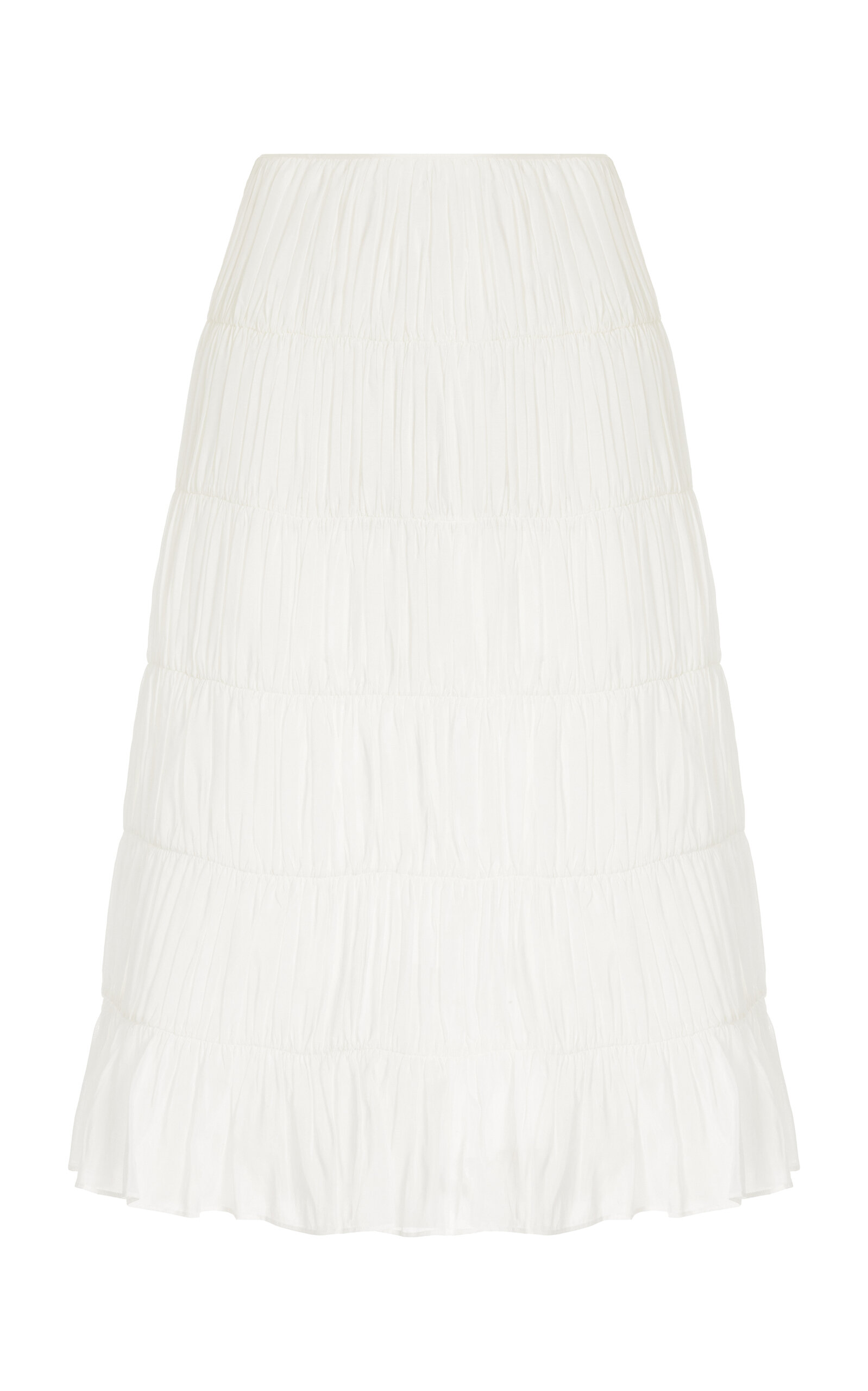 Shop Moré Noir Venetia Ruched Cotton-silk Voile Midi Skirt In White