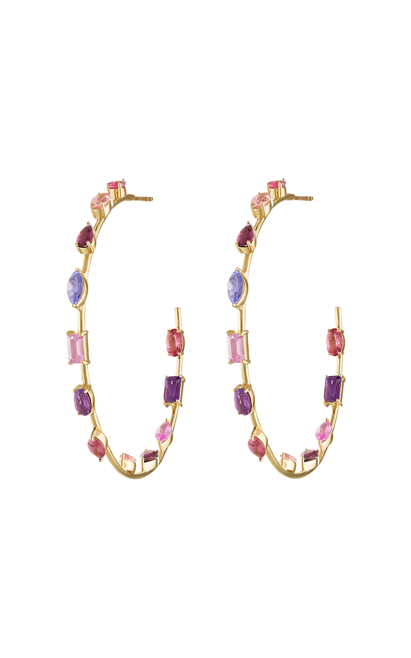 Large Goddess 14K Yellow Gold Multi-Stone Hoop Earrings