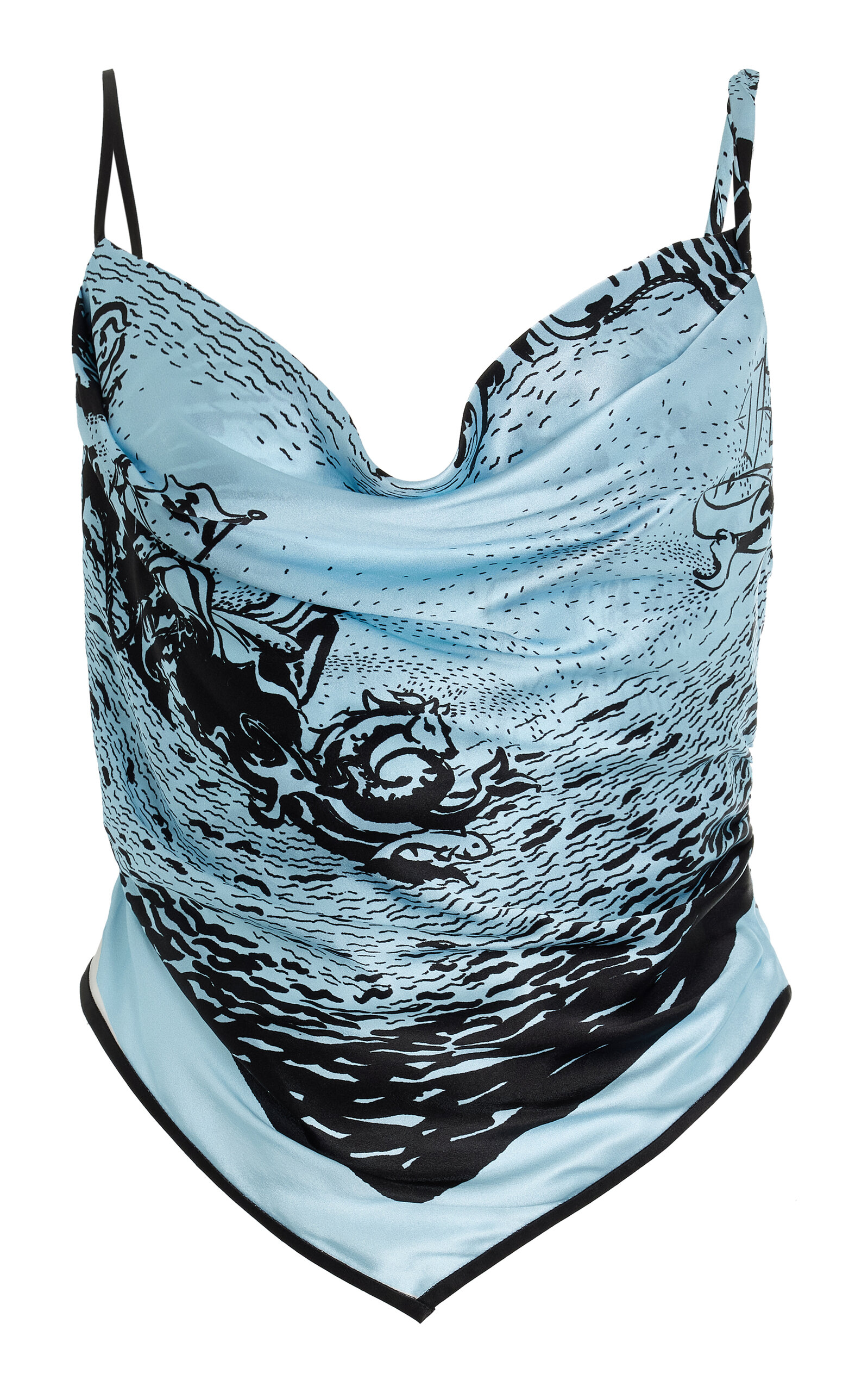 Shop Sir Dreamwood Scarf Printed Silk Top In Blue