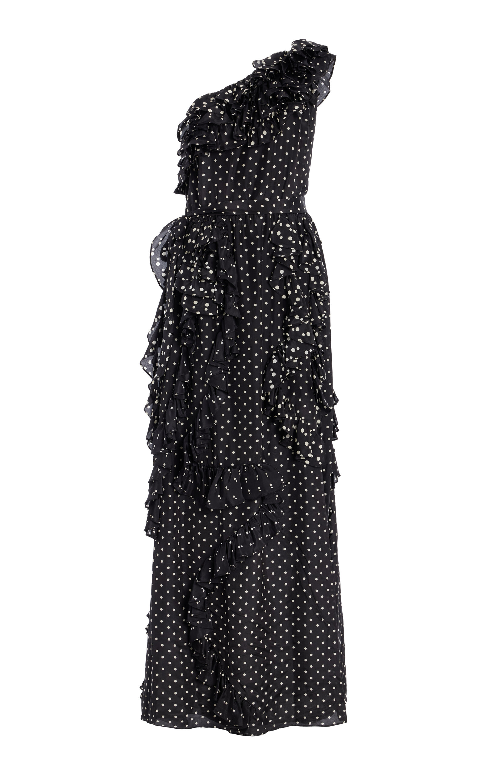 Angela Ruffled Polka-Dot Silk-Blend Gown