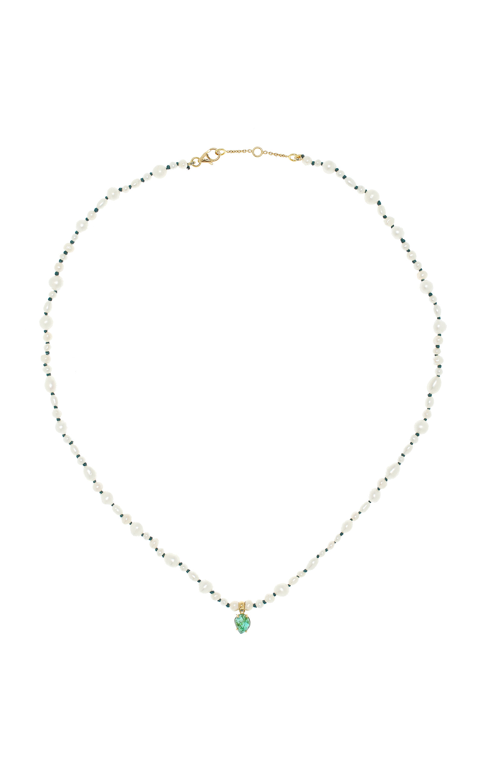 Shop Amrapali Muna 18k Yellow Gold; Pearl And Emerald Necklace In Green