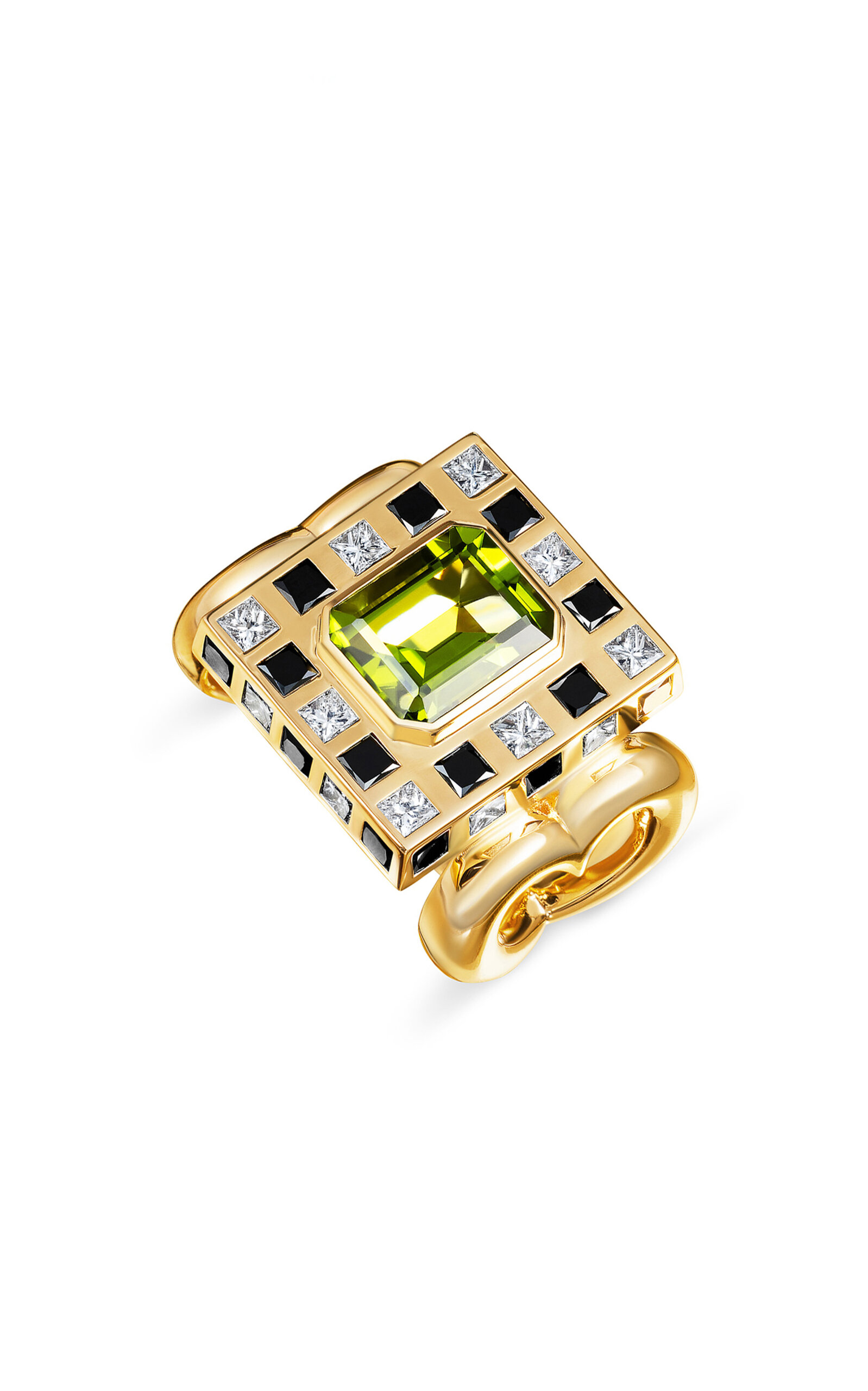 Shop Nevernot 18k Yellow Gold ‘let's Play Chess' Green Peridot Ring